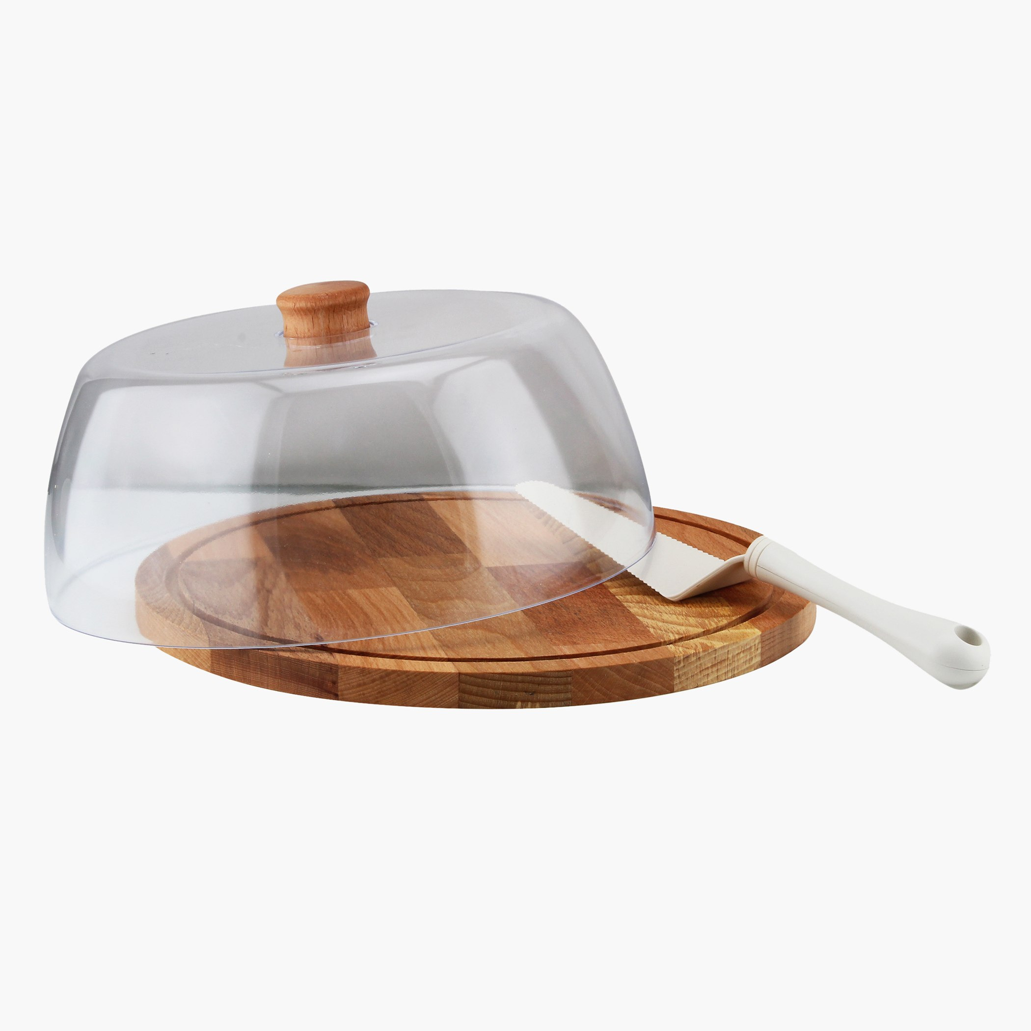 Feast Wooden Round Cake Stand with Cover and Cake Server - 29 cm-hbxdecorandfurnishings-tabletop-serveware-image-2