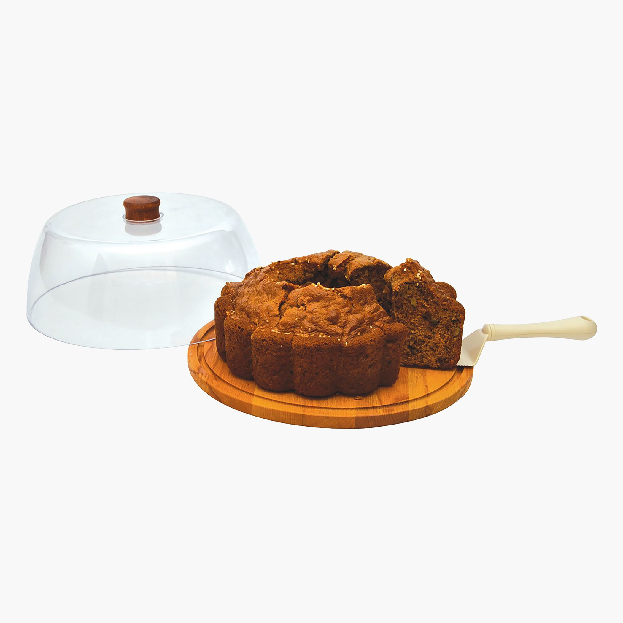 Feast Wooden Round Cake Stand with Cover and Cake Server - 29 cm-hbxdecorandfurnishings-tabletop-serveware-image-3