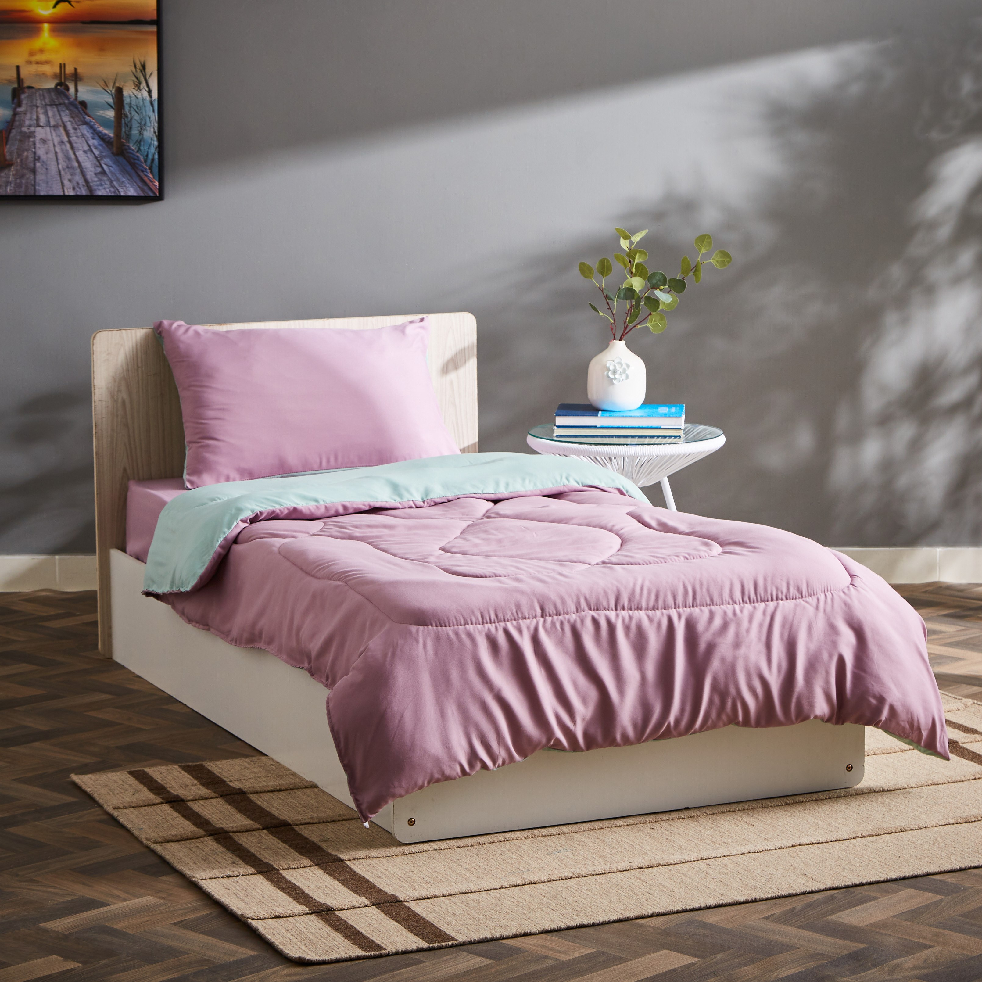 طقم لحاف فردي من الألياف الدقيقة يستخدم على الوجهين قطعتين من ديربي - 135x220 سم-hbxkidsandyouth-beddingandfurnishings-comfortersets-image-1