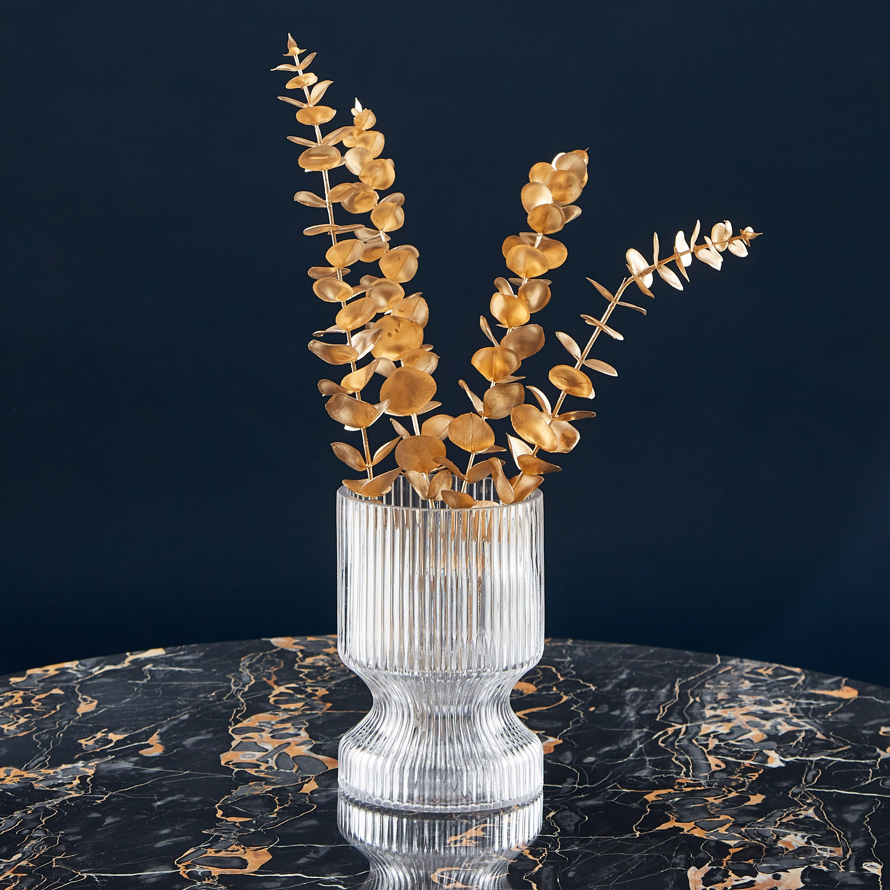 Atlanta Ribbed Inverted Clear Glass Vase - 12x18 cm-hbxbedroom-decorandaccessories-vases-image-1