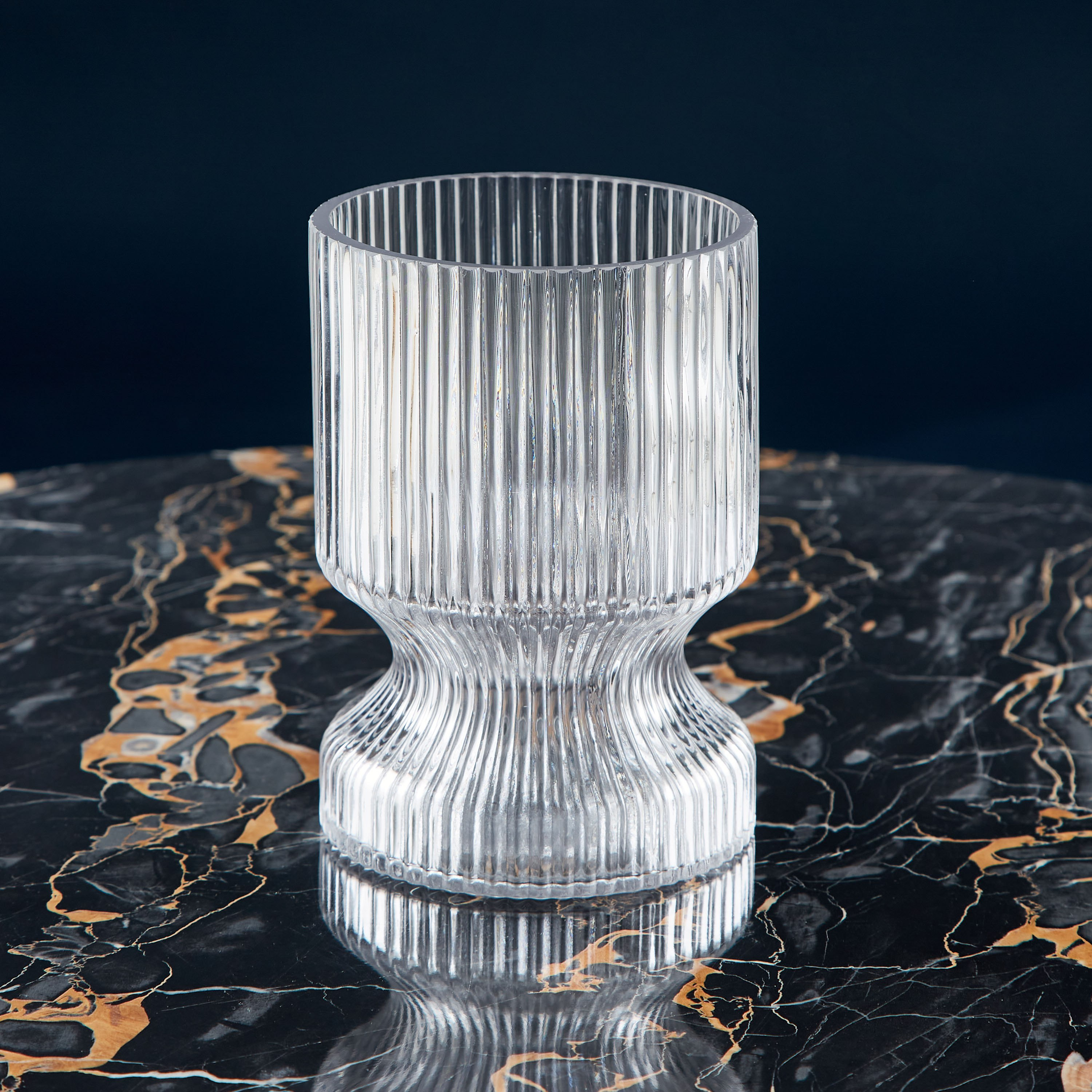 Atlanta Ribbed Inverted Clear Glass Vase - 12x18 cm-hbxbedroom-decorandaccessories-vases-image-2