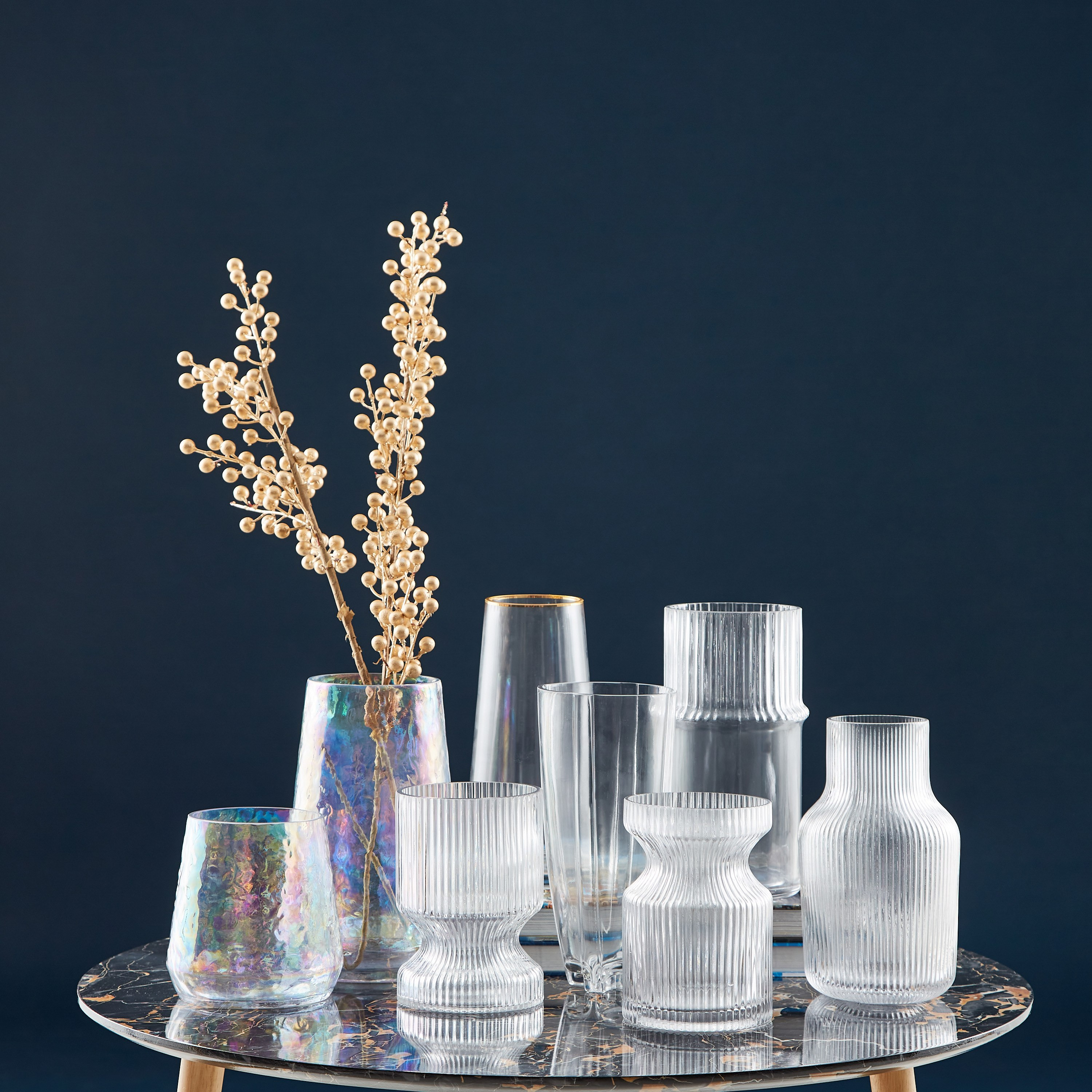 Atlanta Ribbed Inverted Clear Glass Vase - 12x18 cm-hbxbedroom-decorandaccessories-vases-image-4
