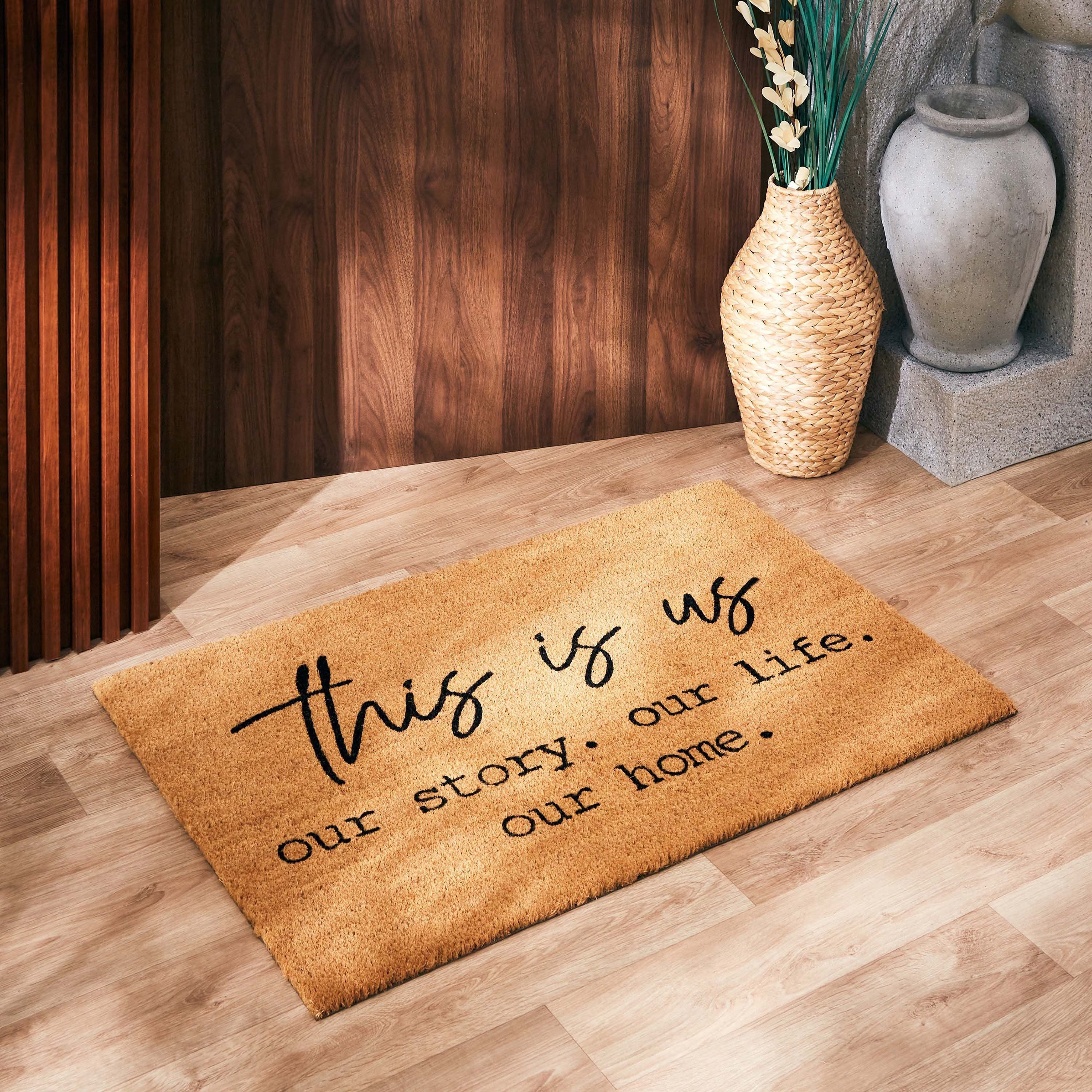 سجادة باب من ألياف جوز الهند بظهر بي في سي وطبعات - 90x60 سم-hbxhomeware-hbxlivingroom-image-1