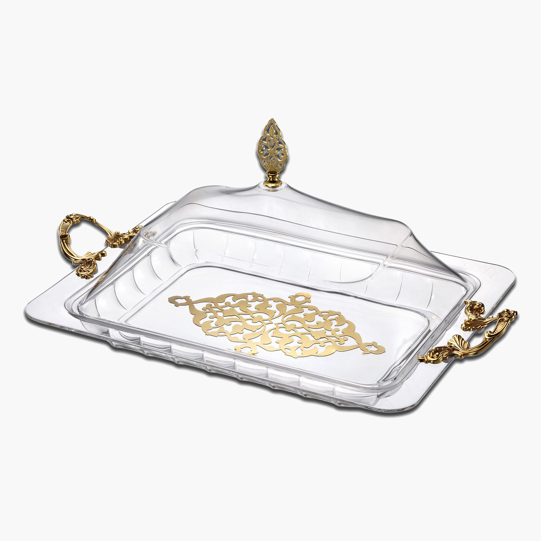 صينية مستطيلة أكريليك بغطاء من لوكس نيو - 50.8 سم-hbxdecorandfurnishings-tabletop-serveware-image-1