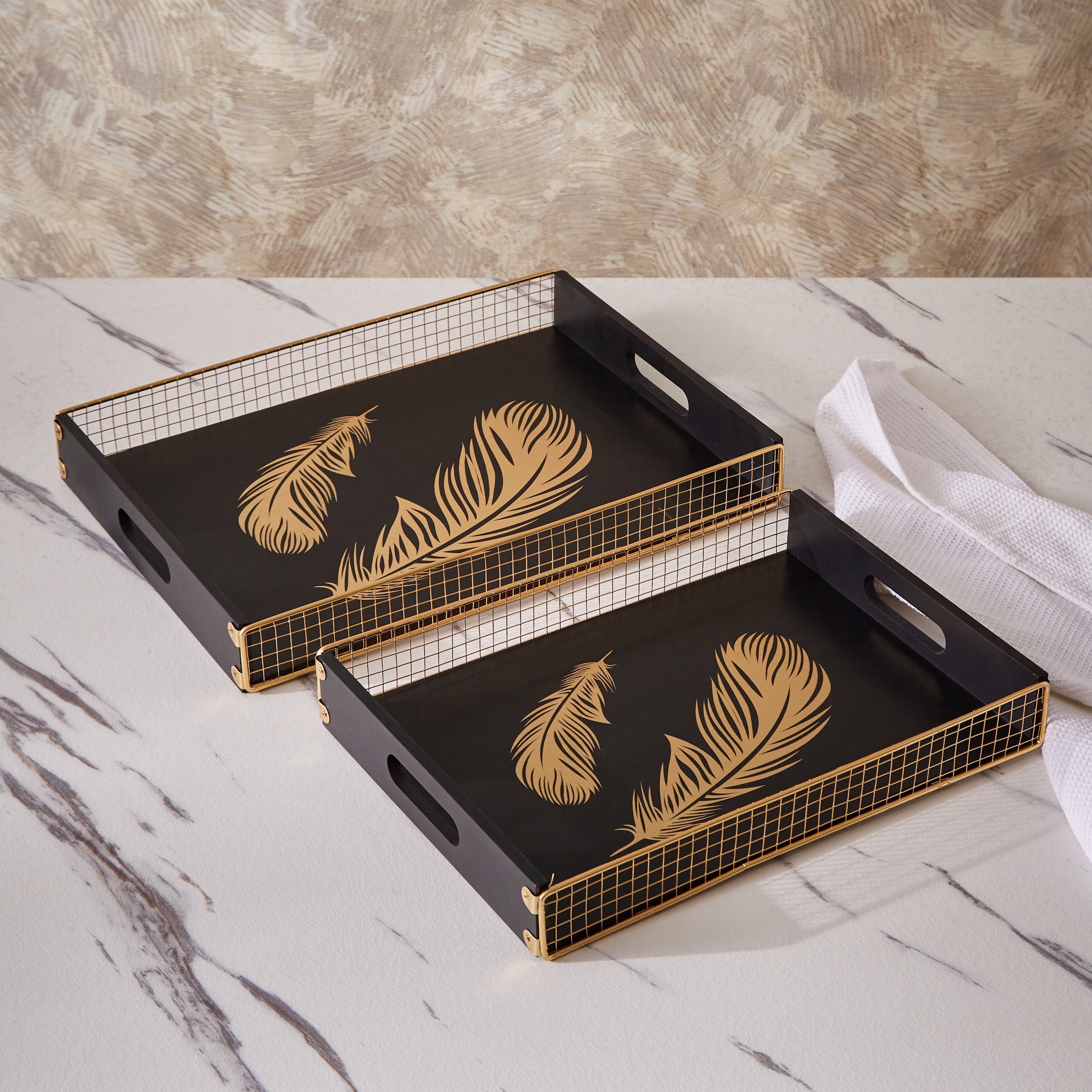 طقم صواني تقديم قطعتين بطبعات أوراق شجر من لوكس نيو-hbxdecorandfurnishings-tabletop-serveware-image-2