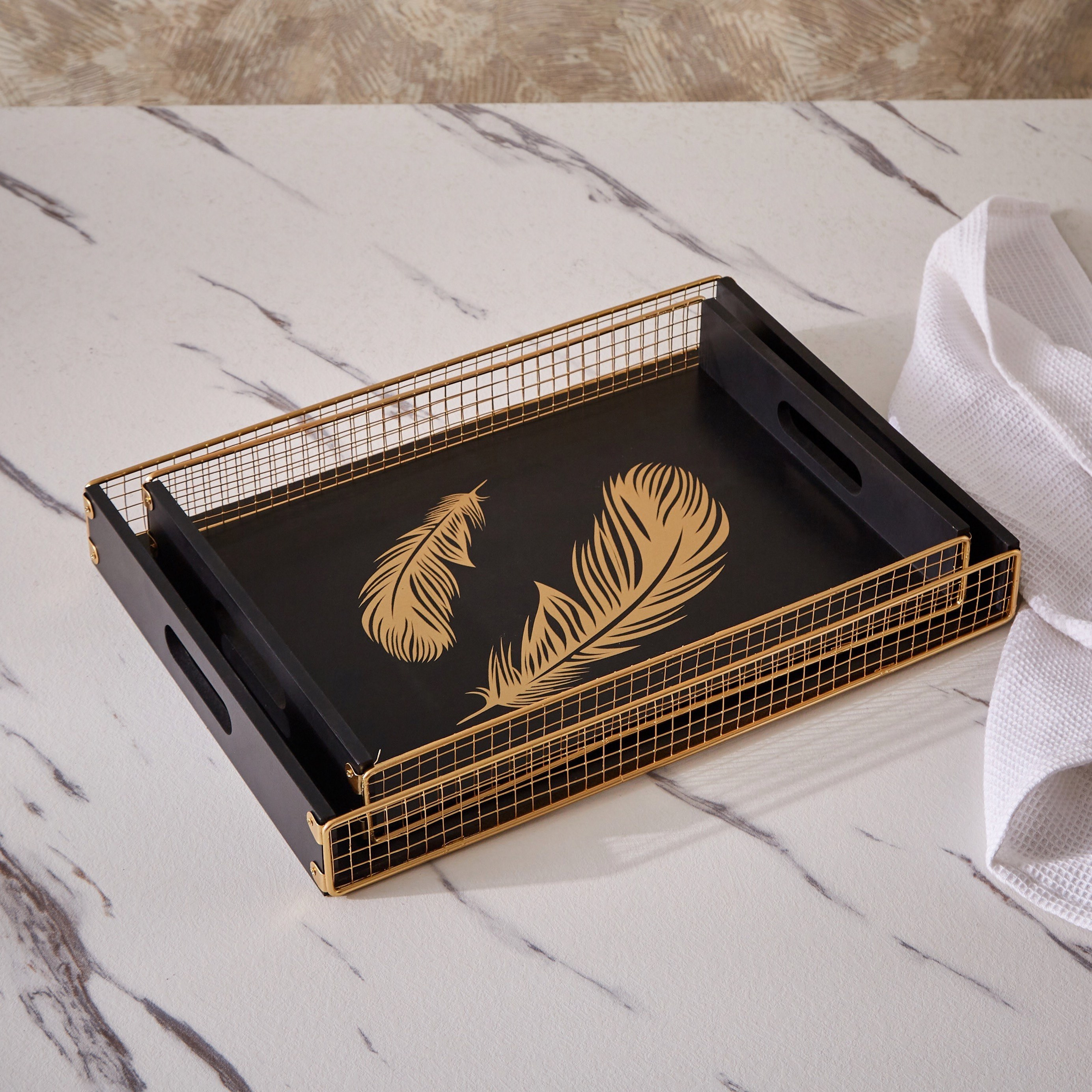 طقم صواني تقديم قطعتين بطبعات أوراق شجر من لوكس نيو-hbxdecorandfurnishings-tabletop-serveware-image-3