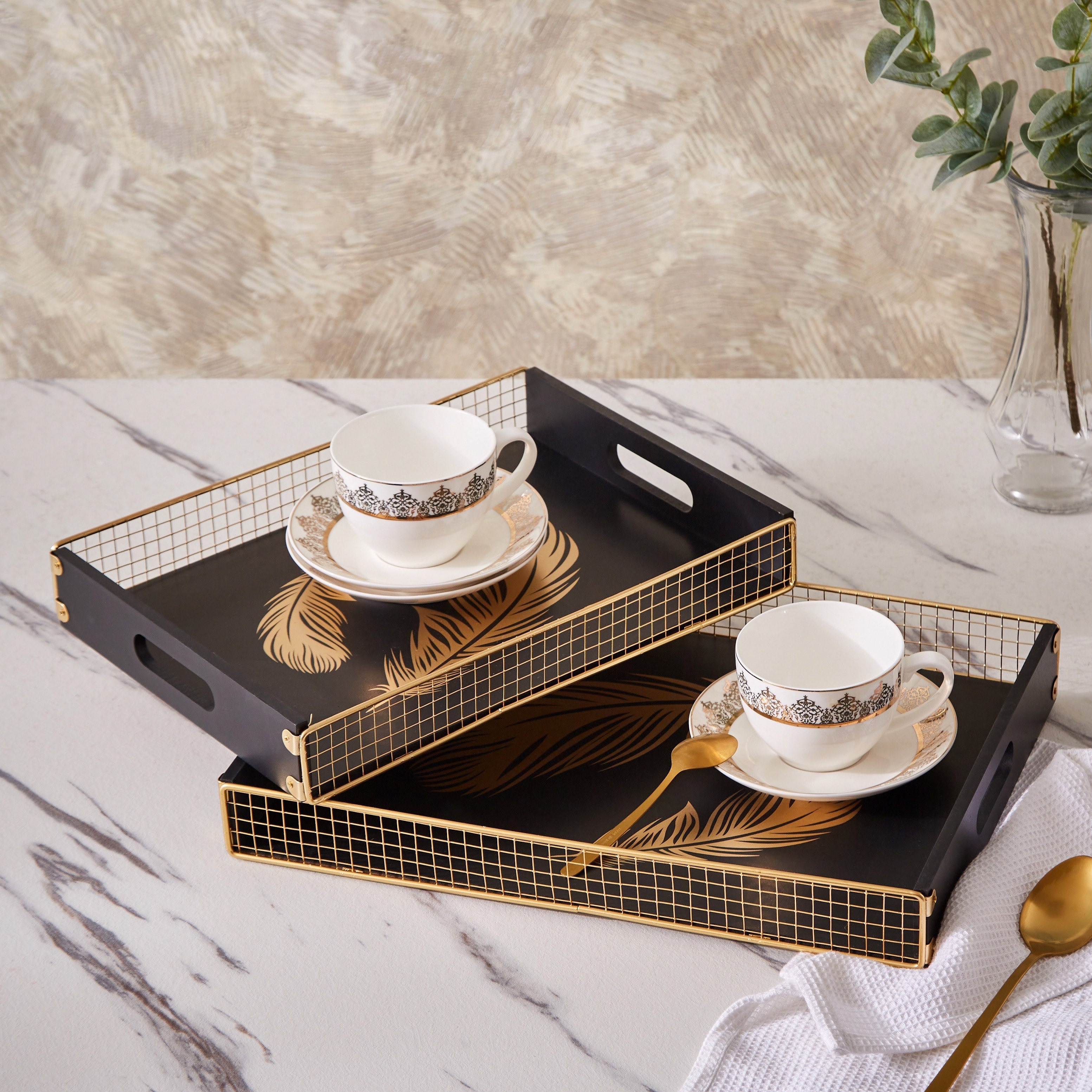 طقم صواني تقديم قطعتين بطبعات أوراق شجر من لوكس نيو-hbxdecorandfurnishings-tabletop-serveware-image-6