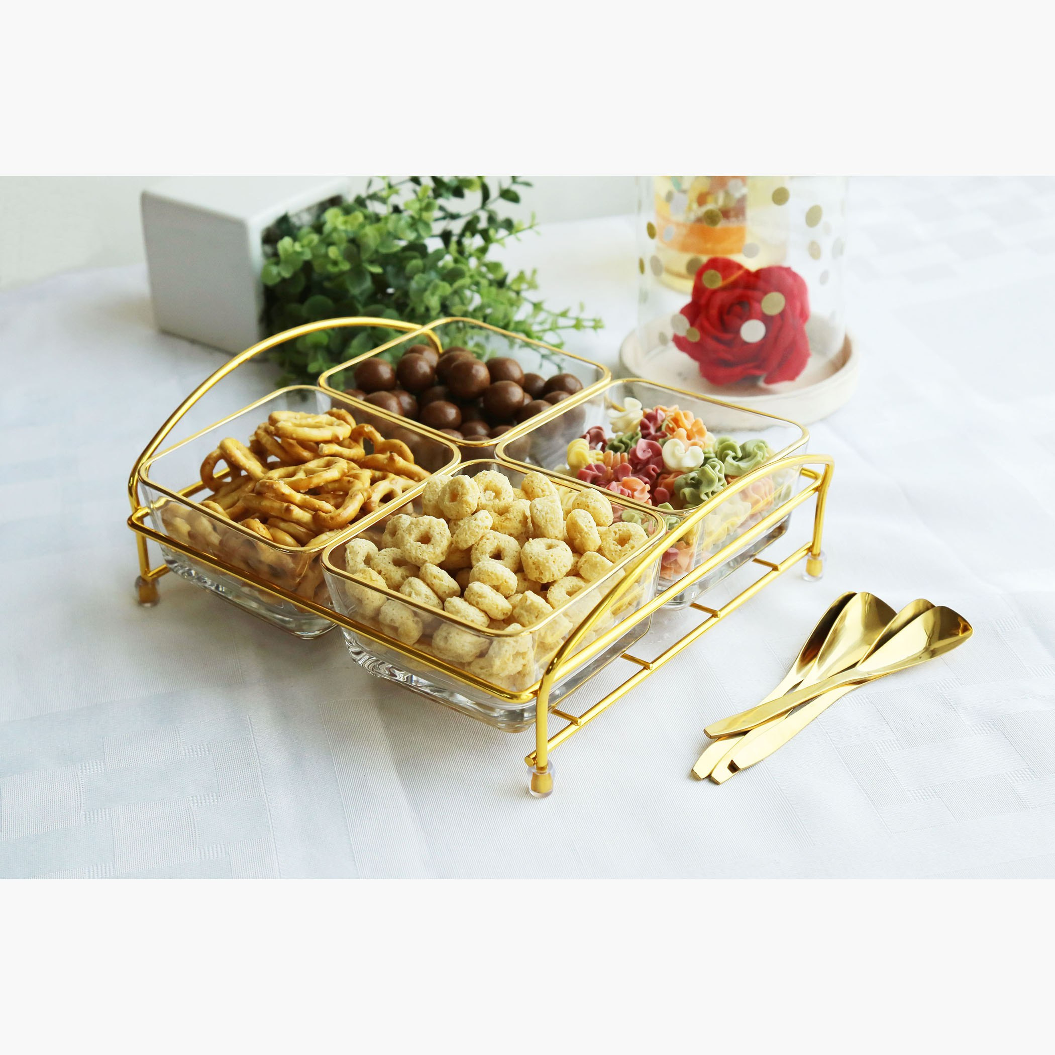 طقم تقديم زجاجي 8 قطع مع حامل معدن من فيست-hbxdecorandfurnishings-tabletop-serveware-image-1