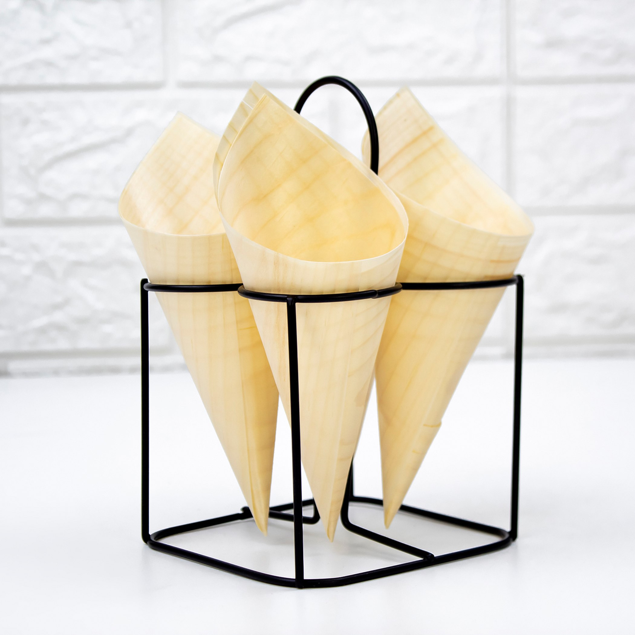 أداة تقديم خشبية بشكل مخروط 5 قطع مع حامل معدني من فيست-hbxdecorandfurnishings-tabletop-serveware-image-2