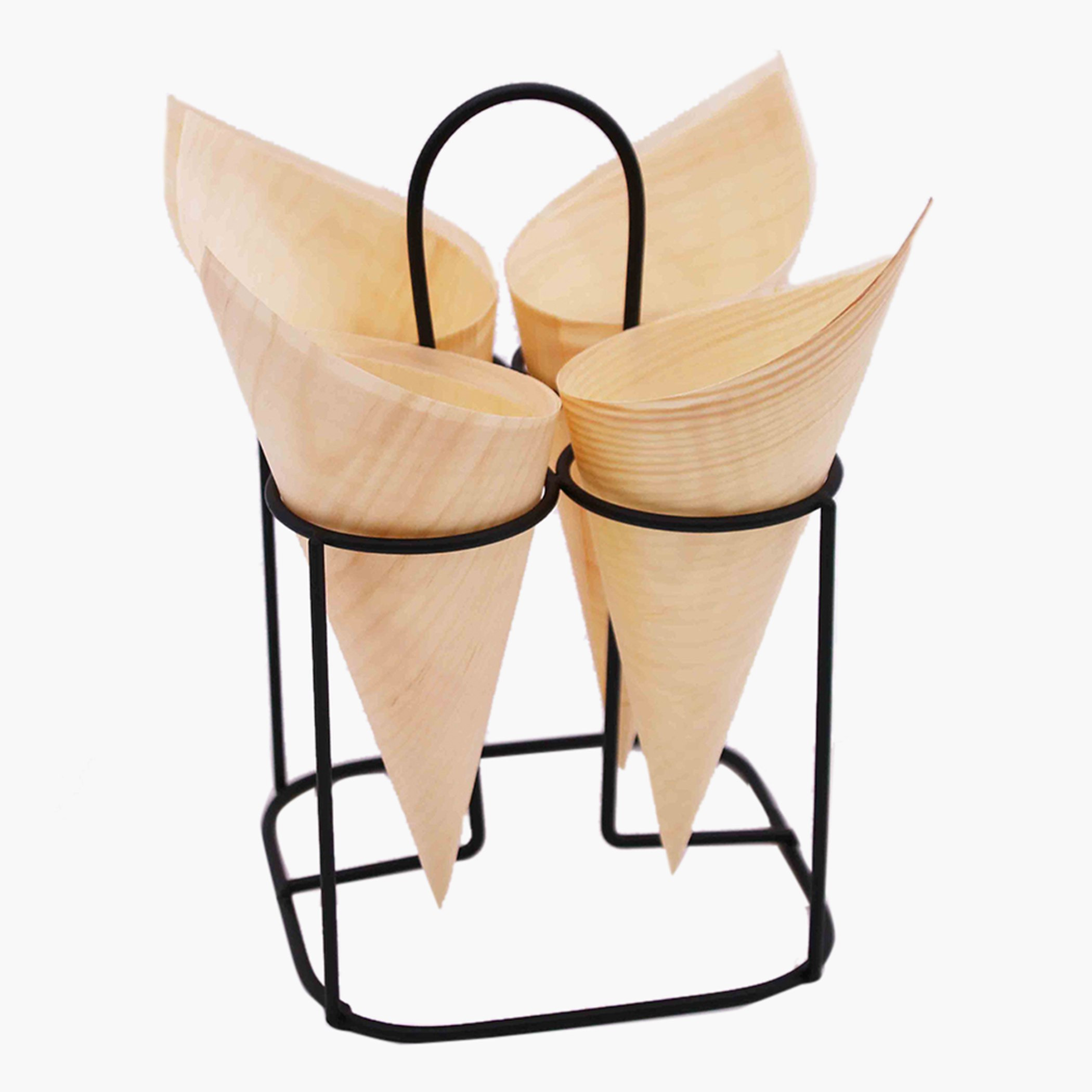 أداة تقديم خشبية بشكل مخروط 5 قطع مع حامل معدني من فيست-hbxdecorandfurnishings-tabletop-serveware-image-3