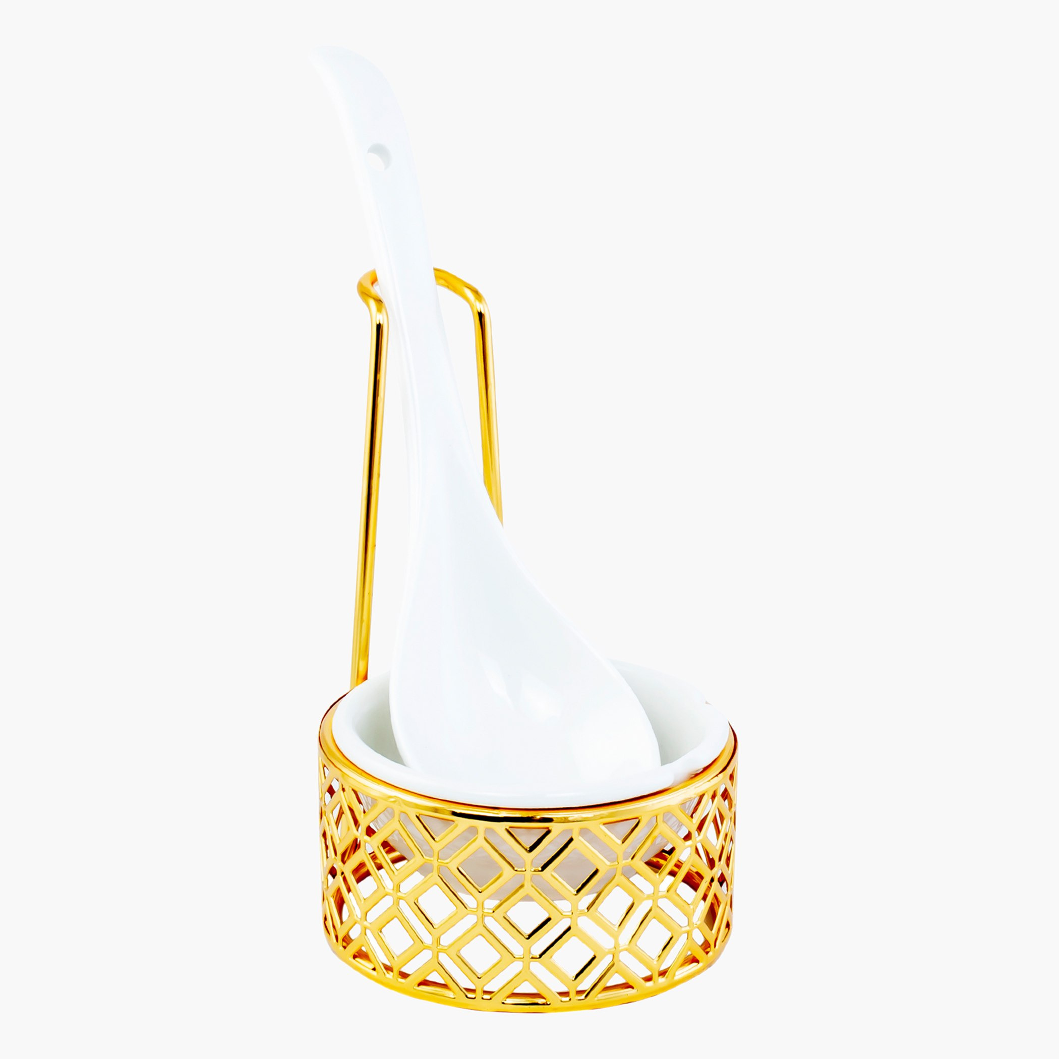 Feast Ceramic Serving Spoon with Metal Holder-hbxdecorandfurnishings-tabletop-serveware-image-1