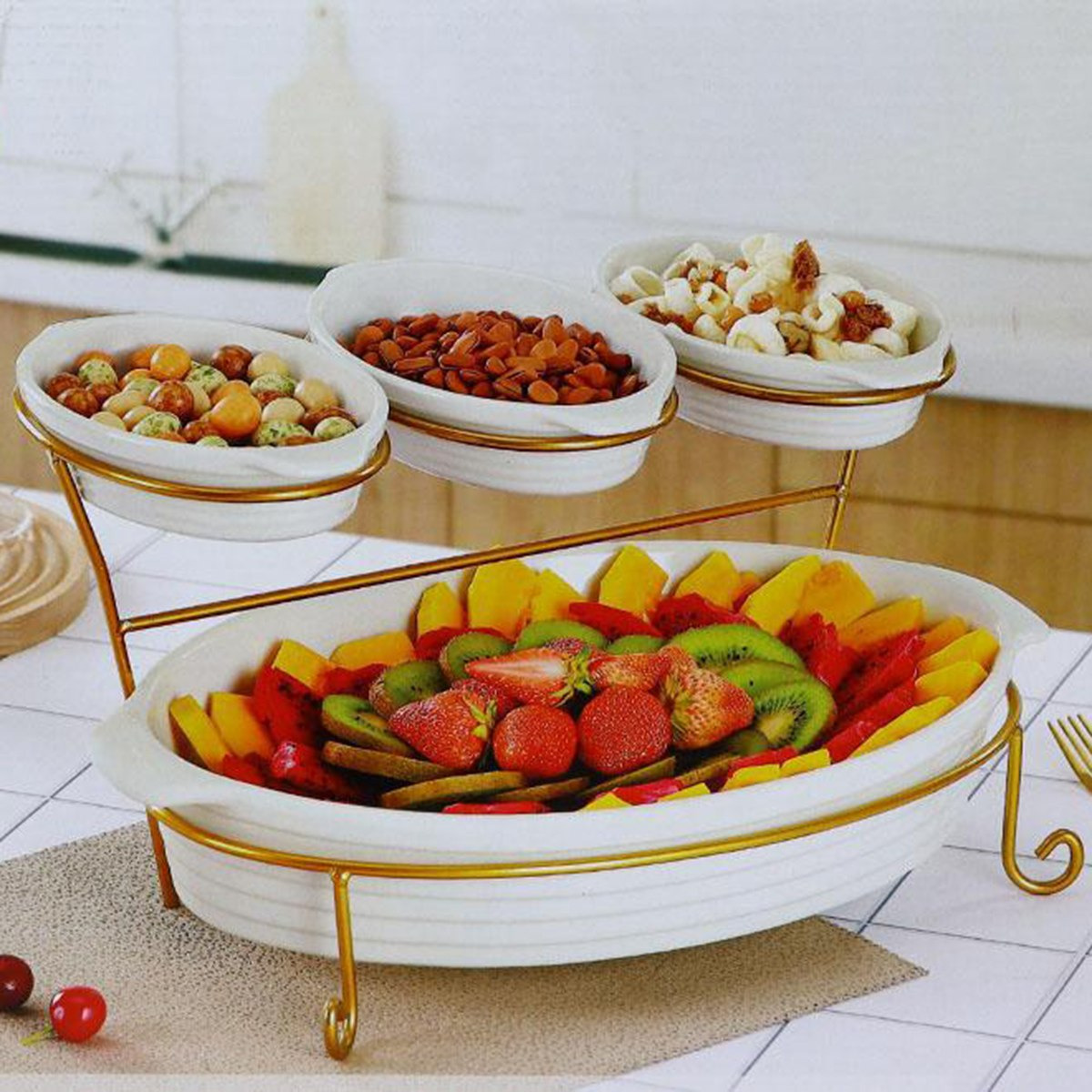 طقم تقديم 4 قطع بطابقين مع حامل معدني من فيست-hbxdecorandfurnishings-tabletop-serveware-image-1