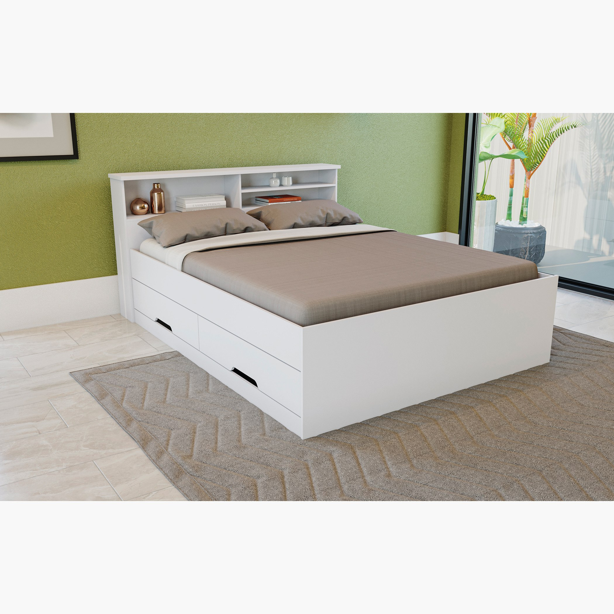 White queen deals bed with drawers