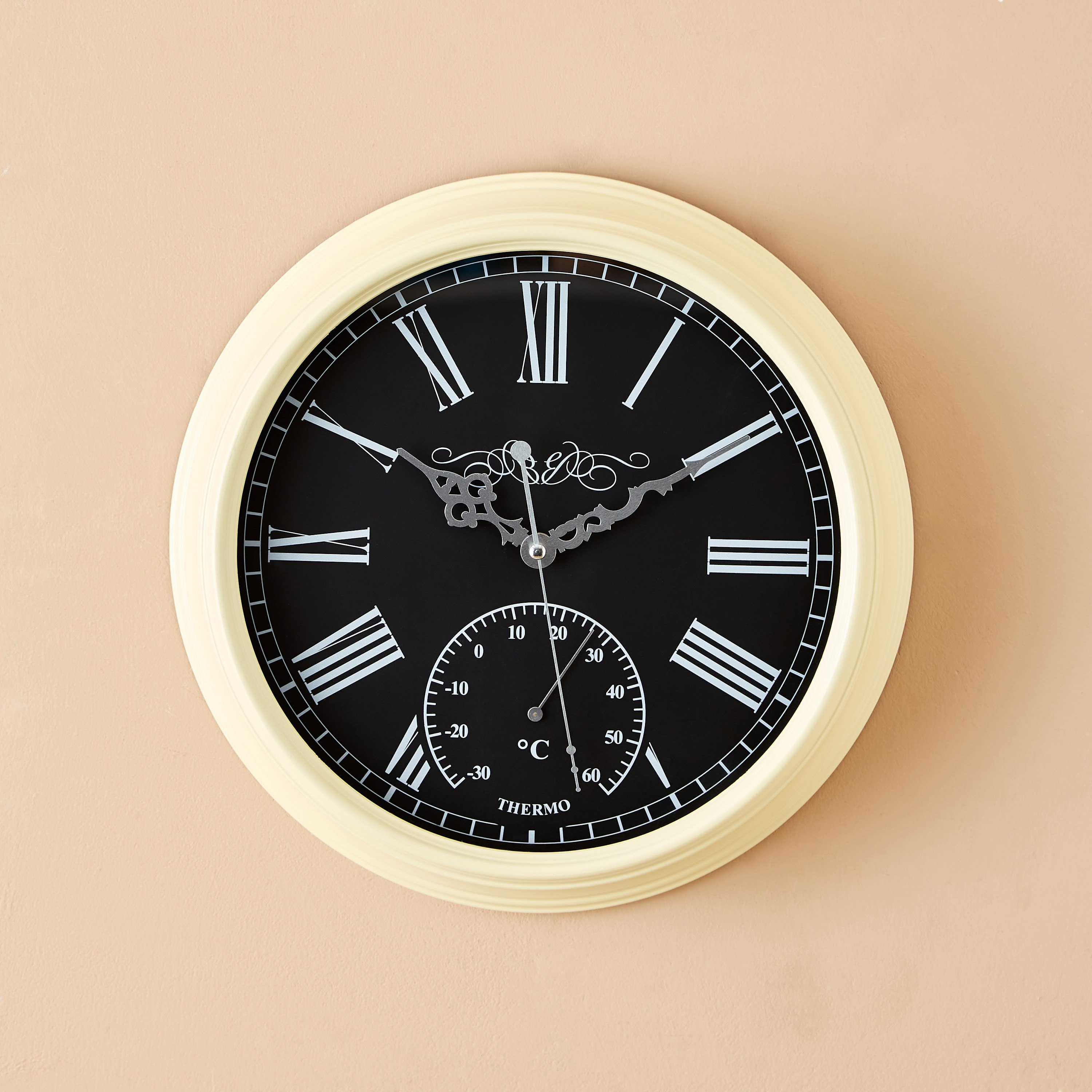 ساعة حائط بلاستيك مع ميزان حرارة من إيما - 33.4x6.7 سم-hbxdiningroom-decorandaccessories-clocks-image-1