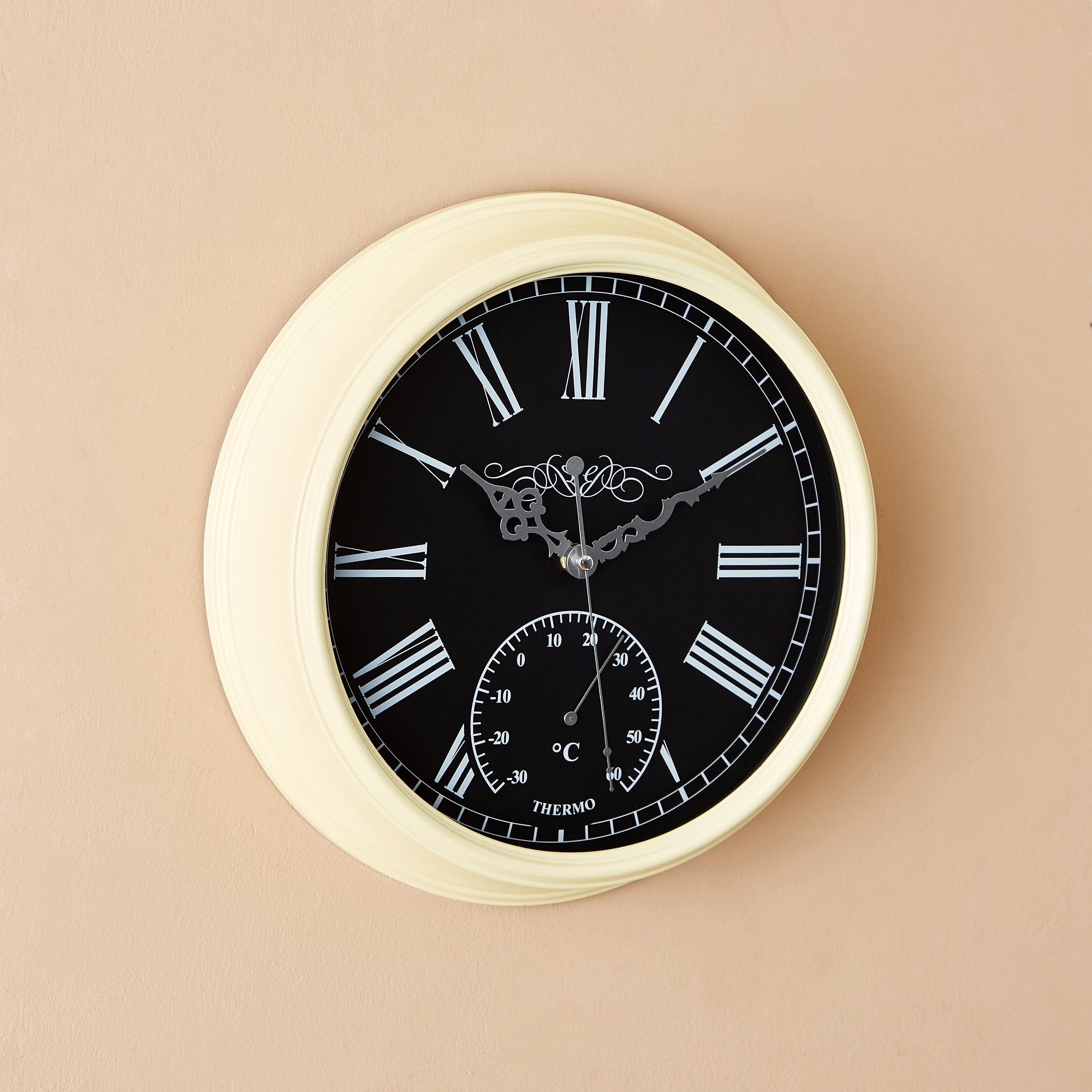 ساعة حائط بلاستيك مع ميزان حرارة من إيما - 33.4x6.7 سم-hbxdiningroom-decorandaccessories-clocks-image-2
