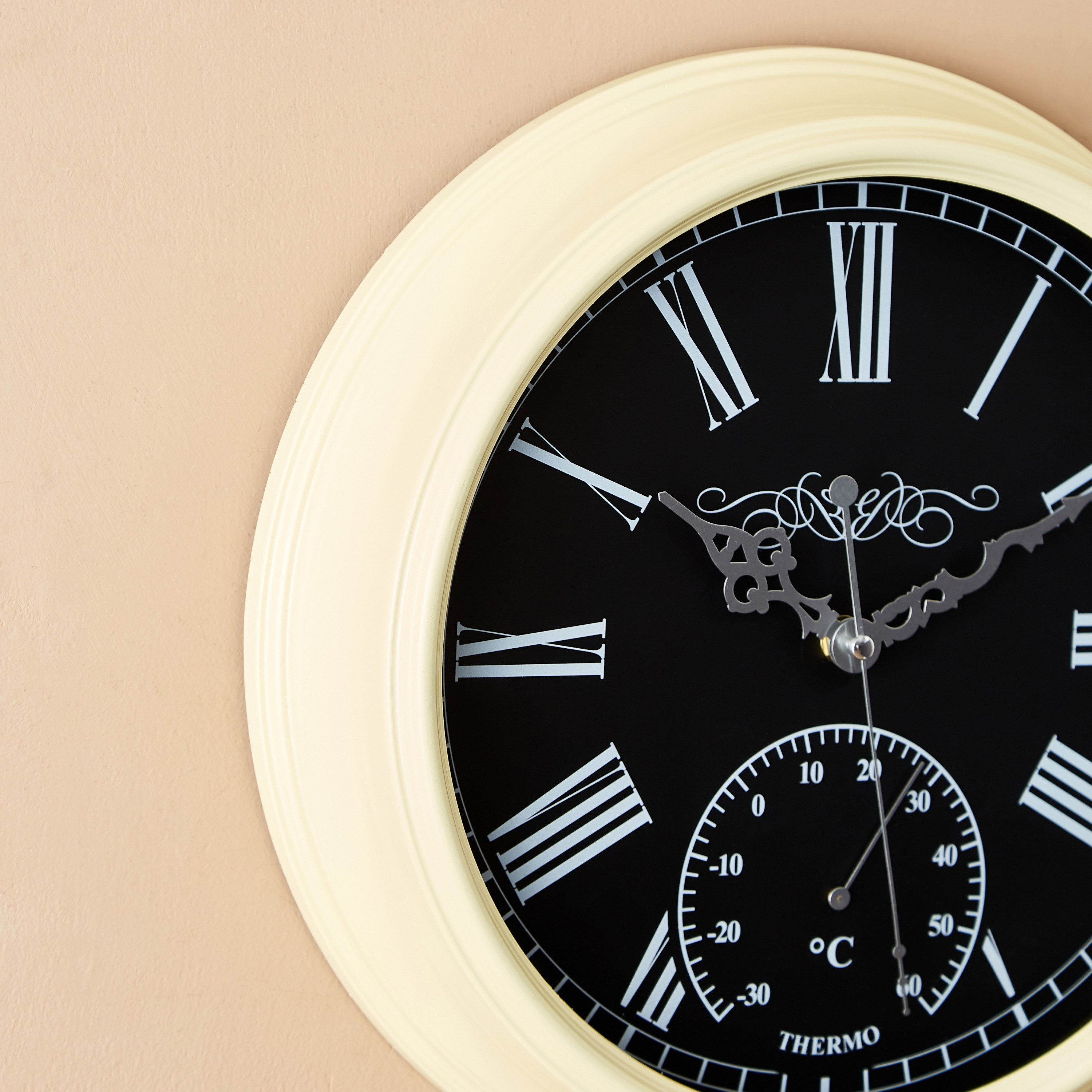 ساعة حائط بلاستيك مع ميزان حرارة من إيما - 33.4x6.7 سم-hbxdiningroom-decorandaccessories-clocks-image-3