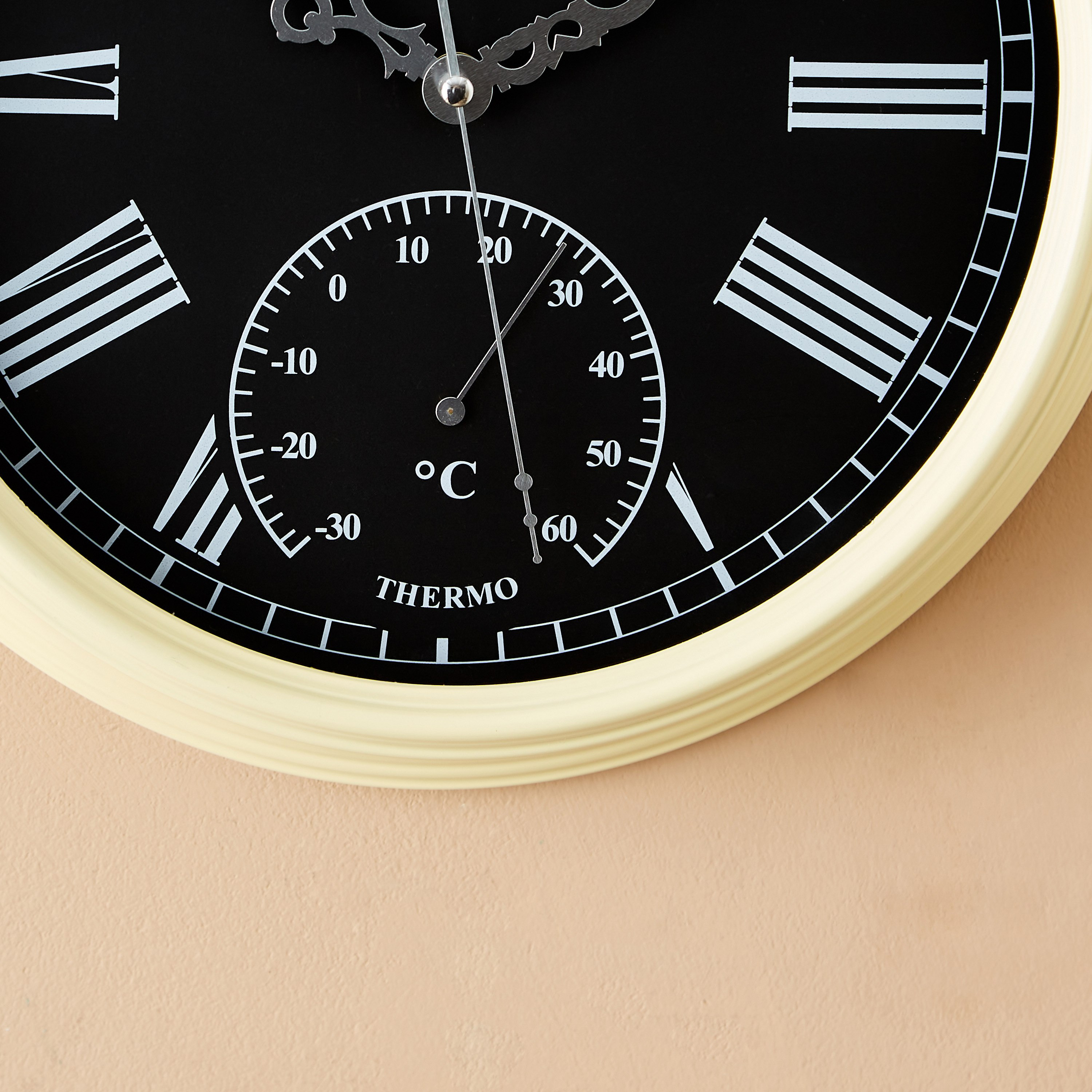 ساعة حائط بلاستيك مع ميزان حرارة من إيما - 33.4x6.7 سم-hbxdiningroom-decorandaccessories-clocks-image-4