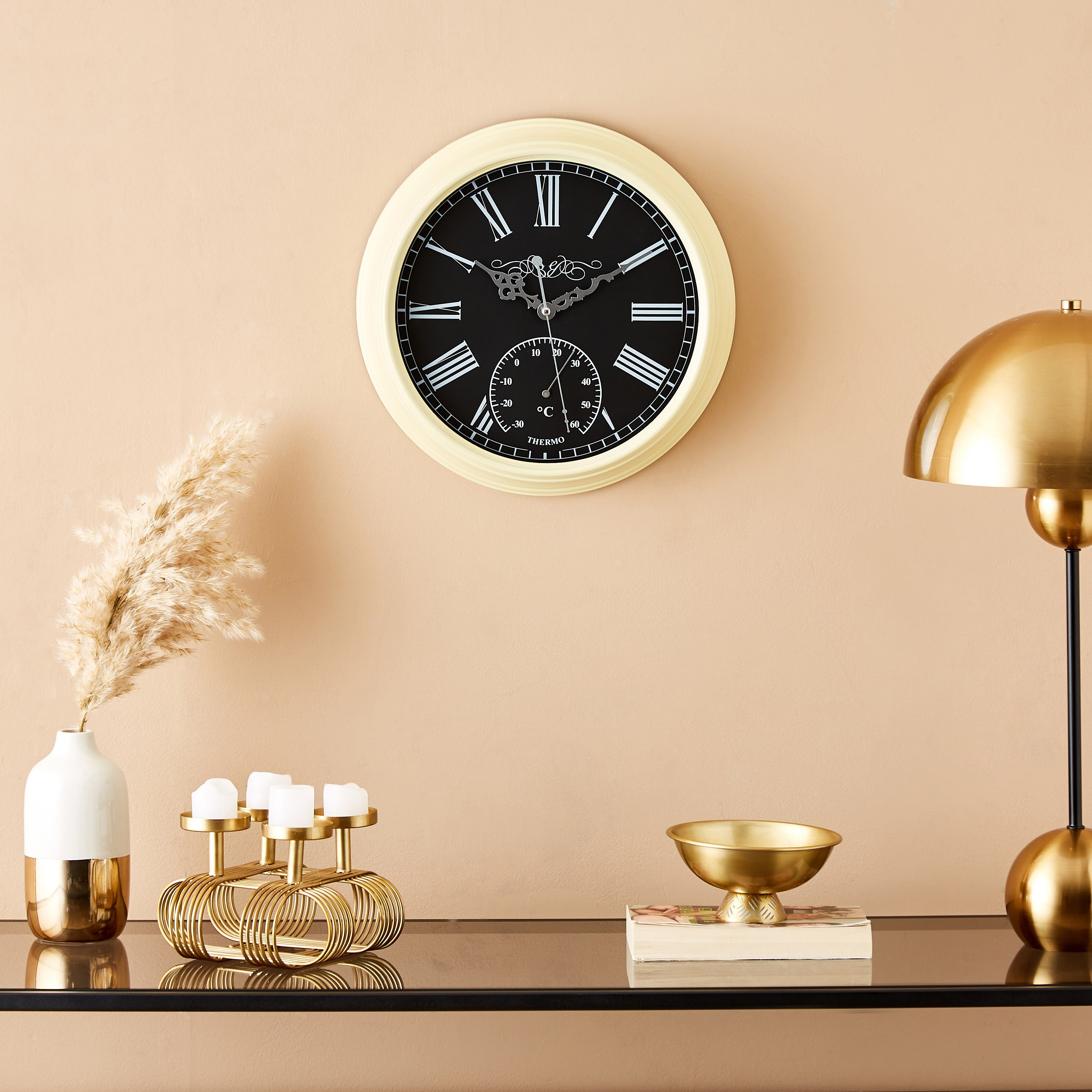 ساعة حائط بلاستيك مع ميزان حرارة من إيما - 33.4x6.7 سم-hbxdiningroom-decorandaccessories-clocks-image-5