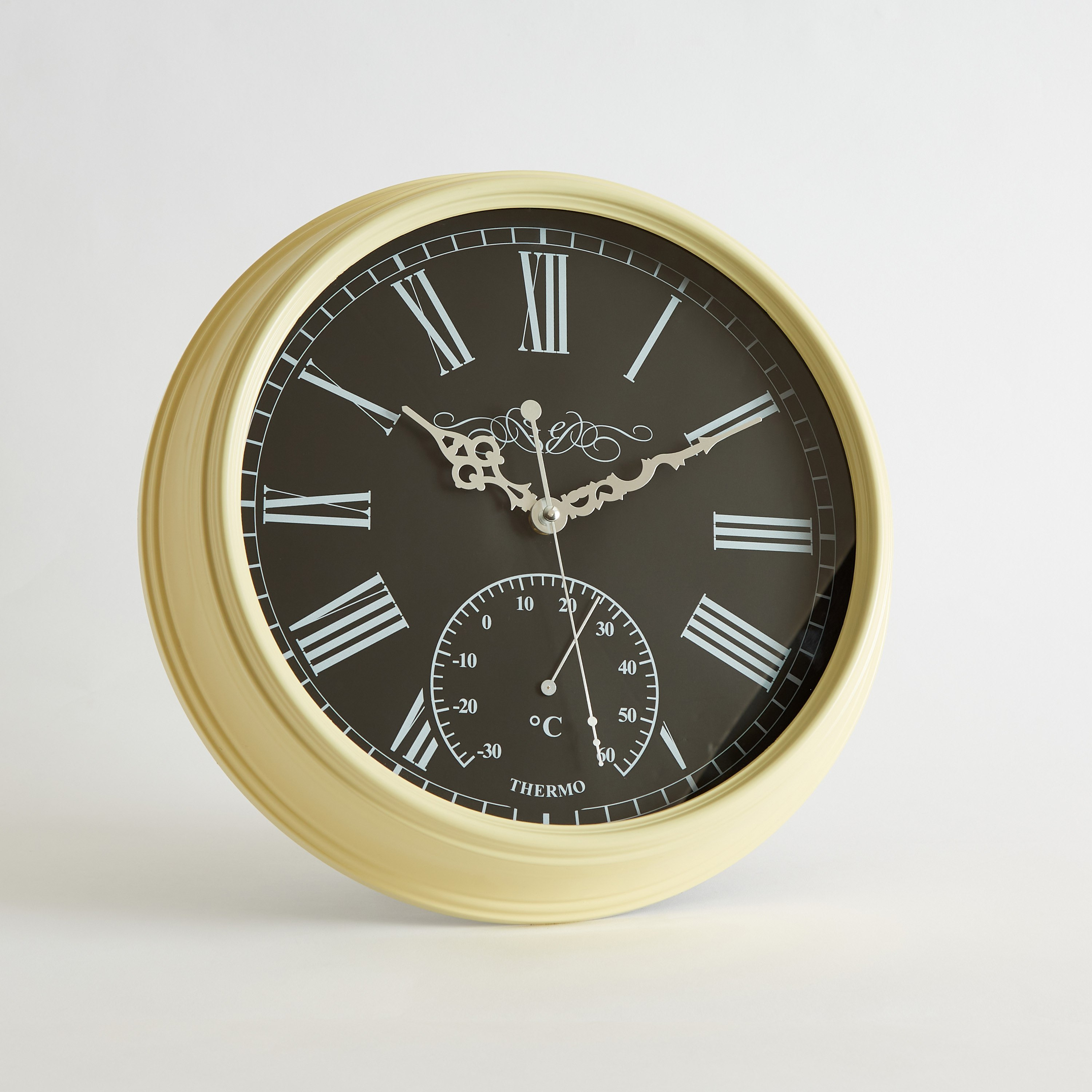 ساعة حائط بلاستيك مع ميزان حرارة من إيما - 33.4x6.7 سم-hbxdiningroom-decorandaccessories-clocks-image-6