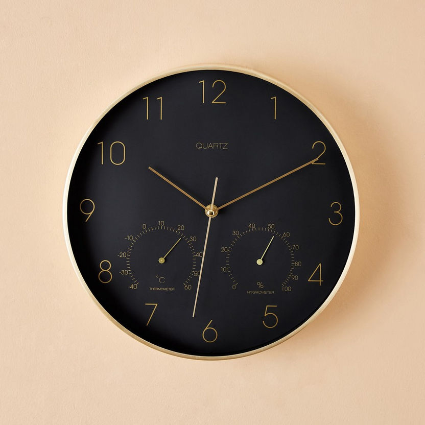 Emma Aluminium Wall Clock with Hygrometer and Thermometer - 31x4.2 cm-Clocks-image-0