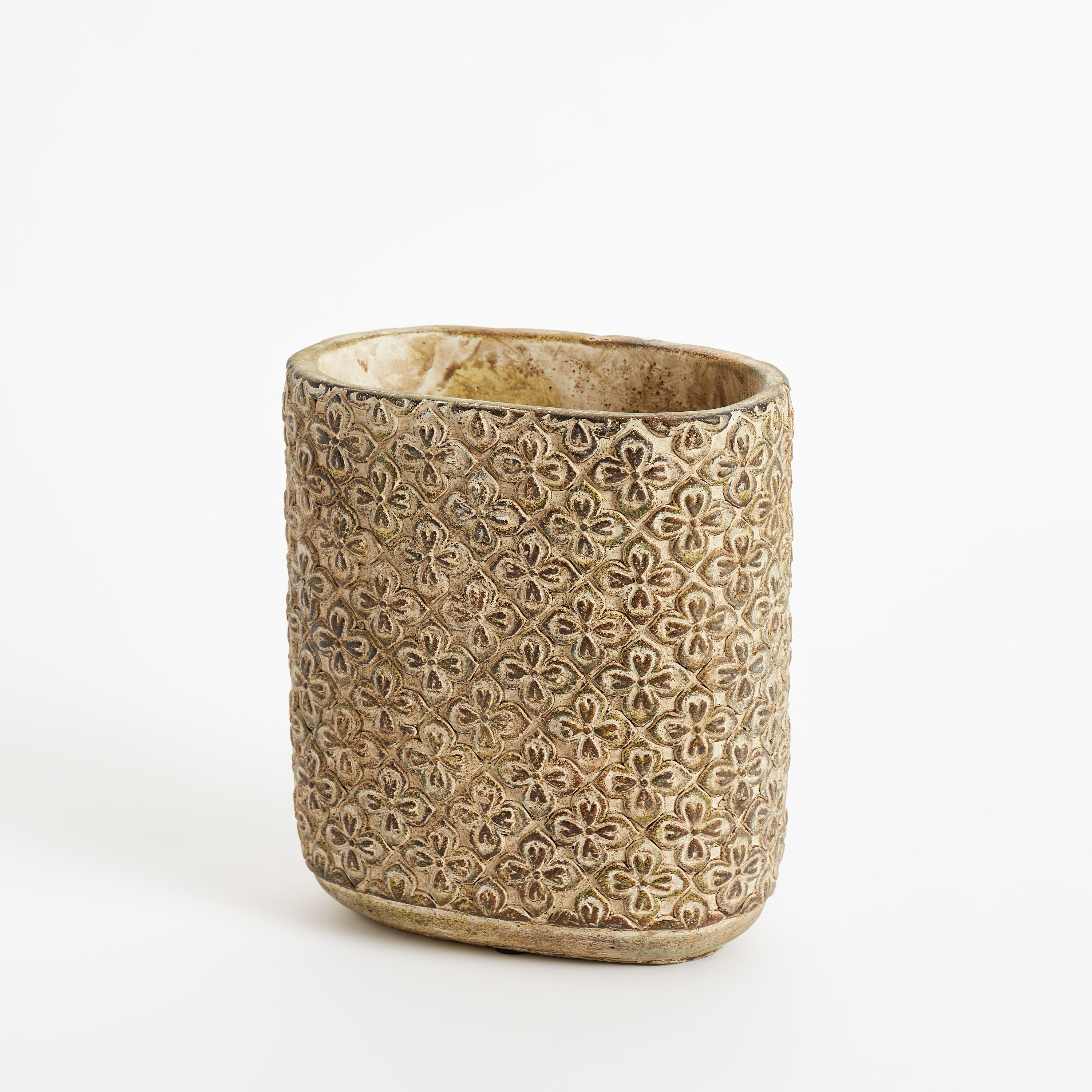 إناء حديقة من الإسمنت بنقوش من أوليف - 19x11x21 سم-hbxdecorandfurnishings-homeaccessories-artificialflowersandplants-image-5