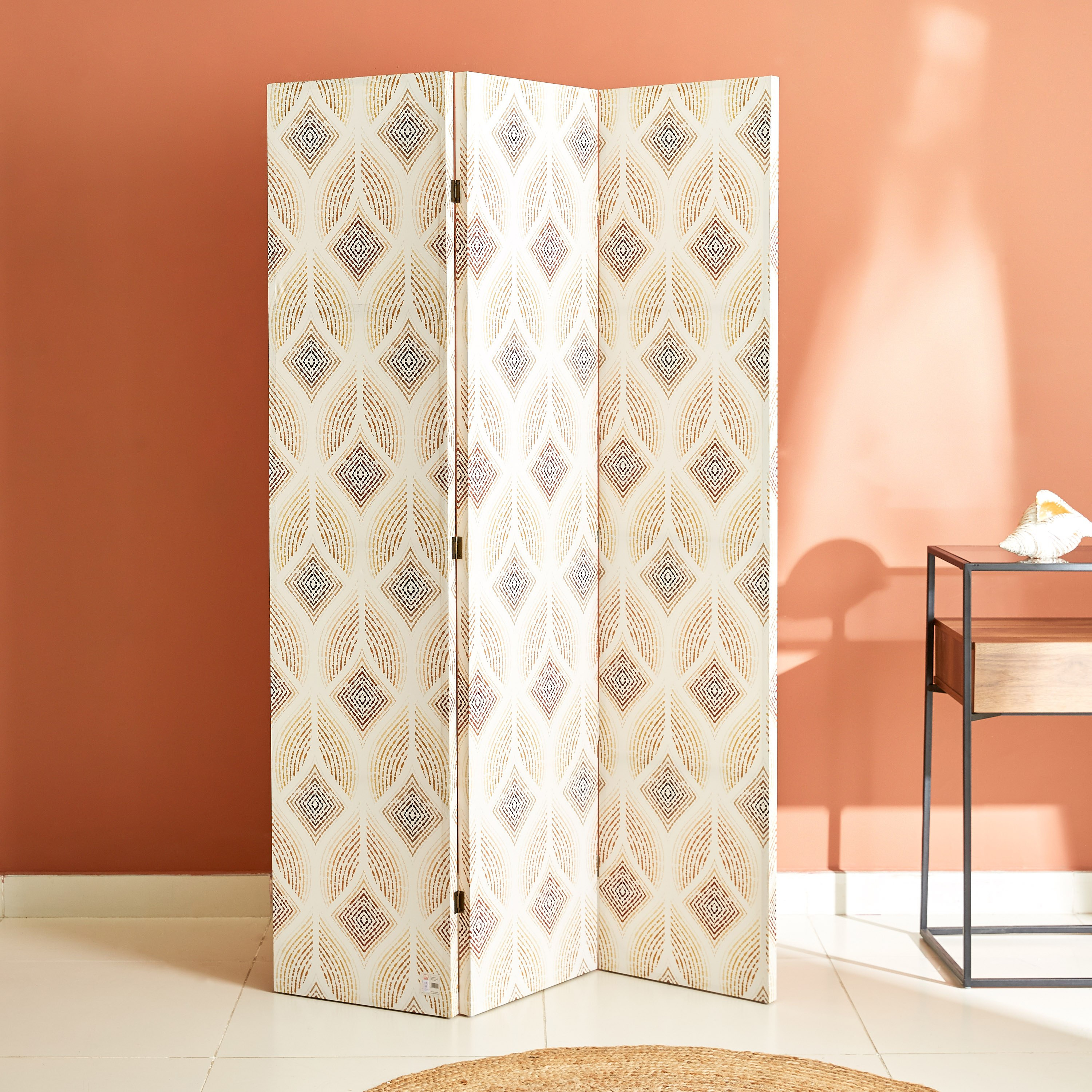 مقسّم غرف كانفاس بتصميم هندسي و3 ألواح من تريشرز - 120x3x180 سم-hbxhomeware-hbxdecorandfurnishings-image-1