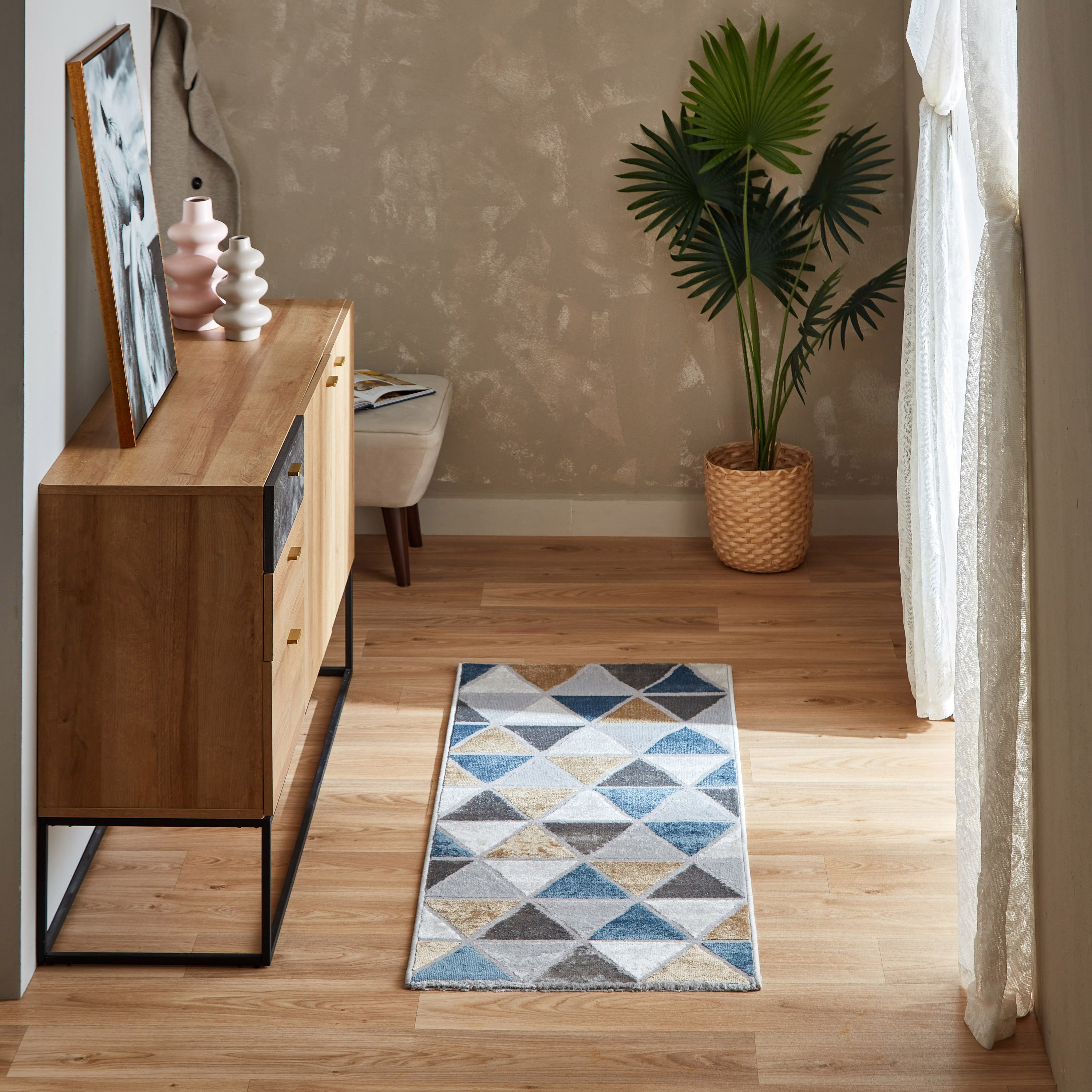 Mashael Geo Stain Resistant Rug - 60x150 cm-hbxdecorandfurnishings-floorcoverings-rugs-image-1