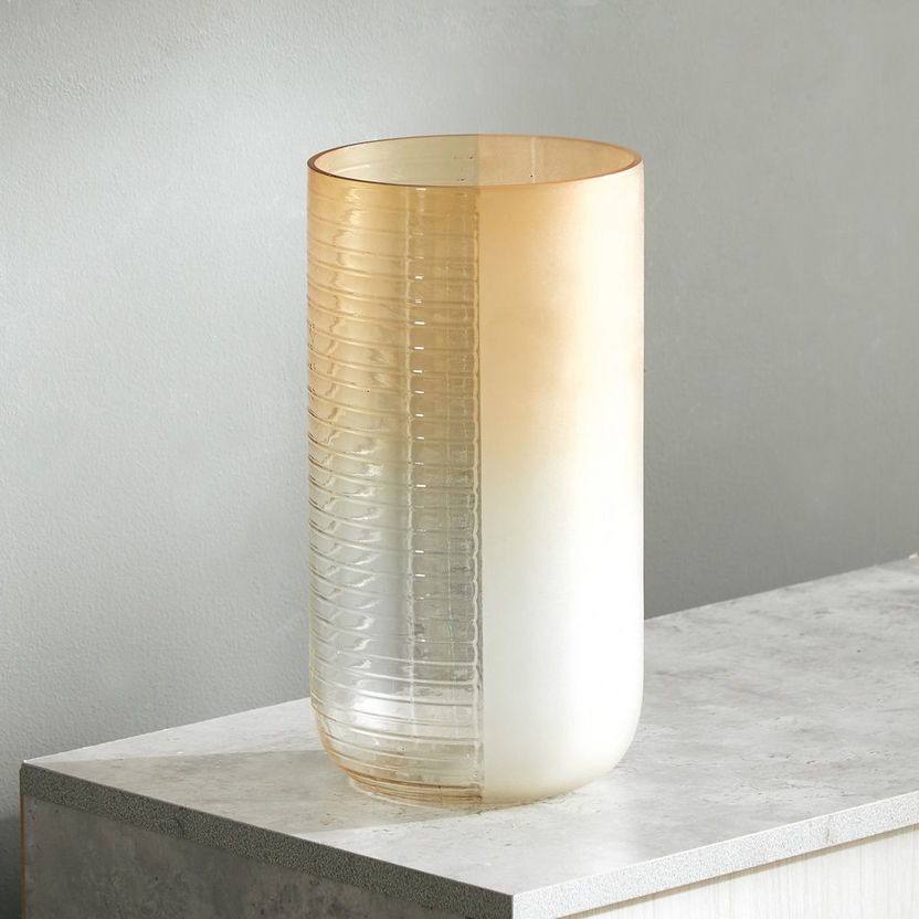 Ombre Ribbed Big Glass Vase - 14.9x28.9 cm-Vases-image-0