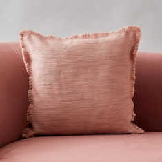 Freya Slub Solid Cushion Cover with Fringe - 45x45 cm