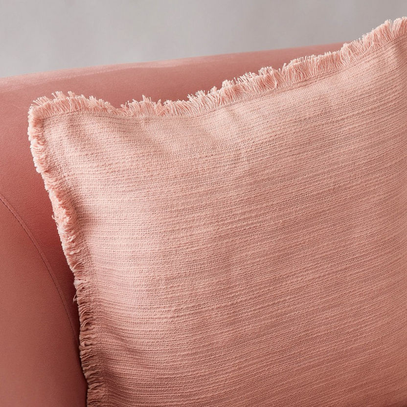 Freya Slub Solid Cushion Cover with Fringe - 45x45 cm-Cushion Covers-image-1