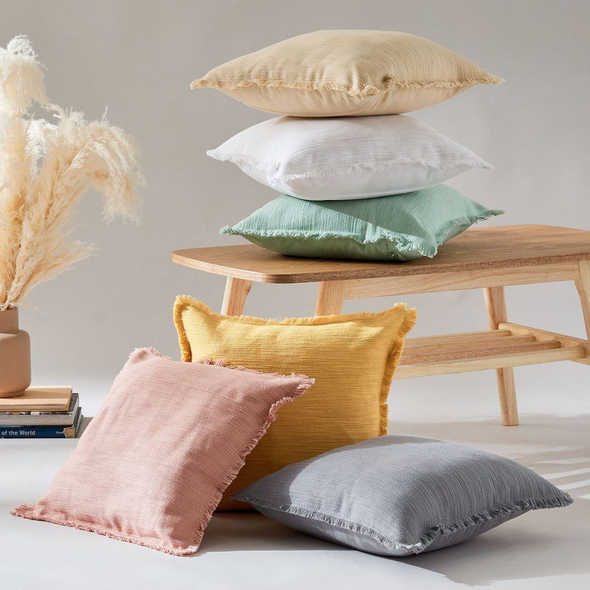 Freya Slub Solid Cushion Cover with Fringe - 45x45 cm-Cushion Covers-image-4