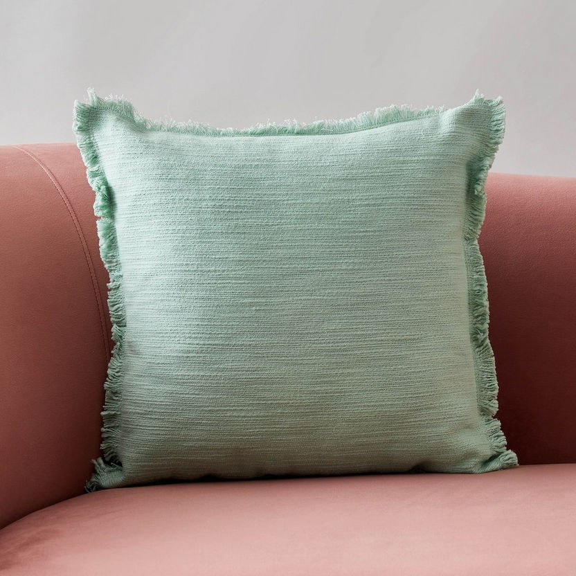 Freya Slub Solid Cushion Cover with Fringe - 45x45 cm-Cushion Covers-image-0