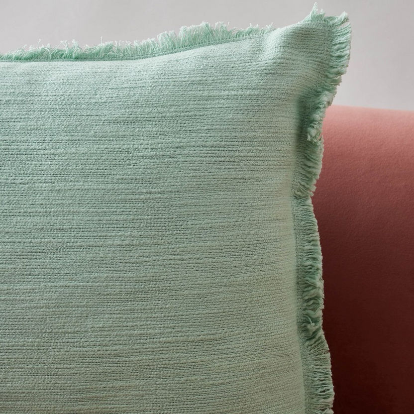 Freya Slub Solid Cushion Cover with Fringe - 45x45 cm-Cushion Covers-image-2
