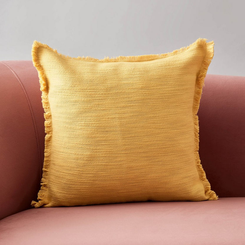 Freya Slub Solid Cushion Cover with Fringe - 45x45 cm-Cushion Covers-image-0
