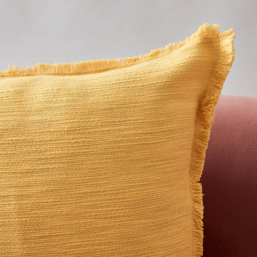 Freya Slub Solid Cushion Cover with Fringe - 45x45 cm-Cushion Covers-image-2