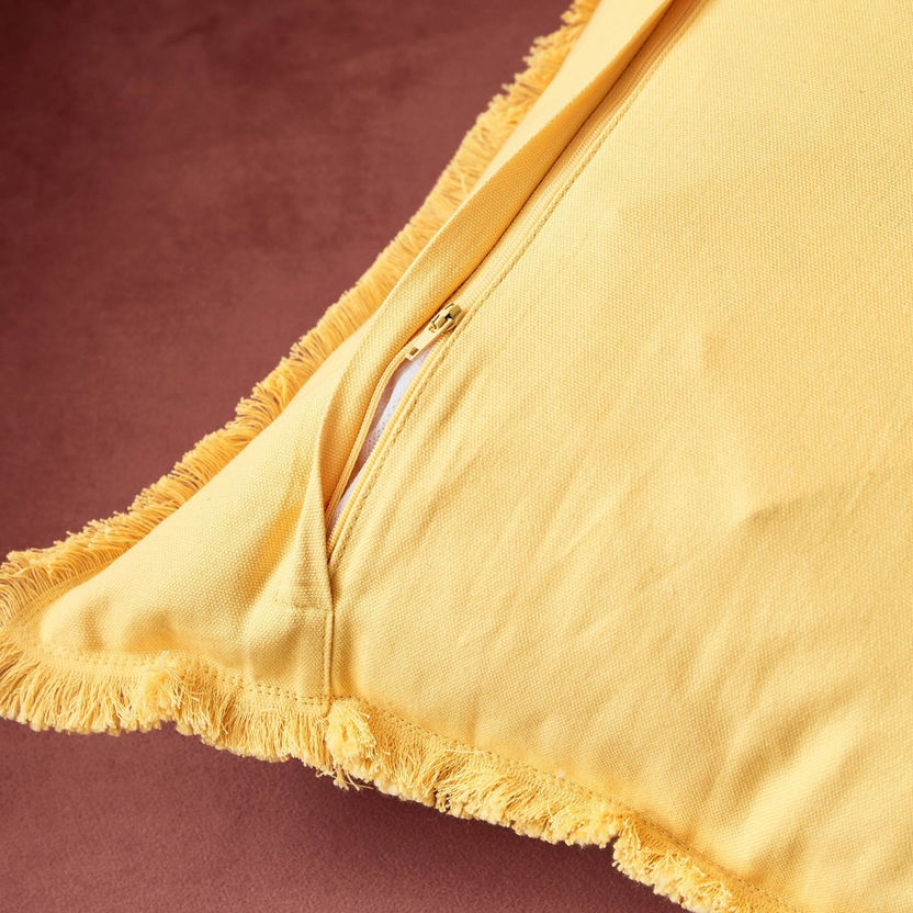 Freya Slub Solid Cushion Cover with Fringe - 45x45 cm-Cushion Covers-image-3