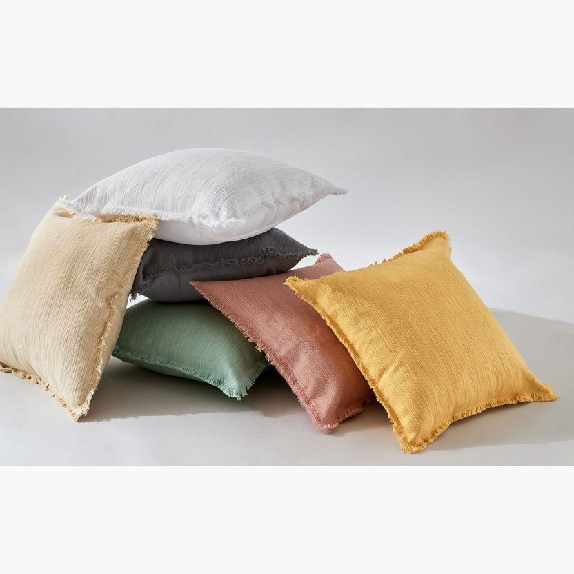 Freya Slub Solid Cushion Cover with Fringe - 45x45 cm-Cushion Covers-image-5