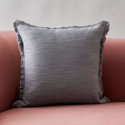 Freya Slub Solid Cushion Cover with Fringes - 45x45 cms