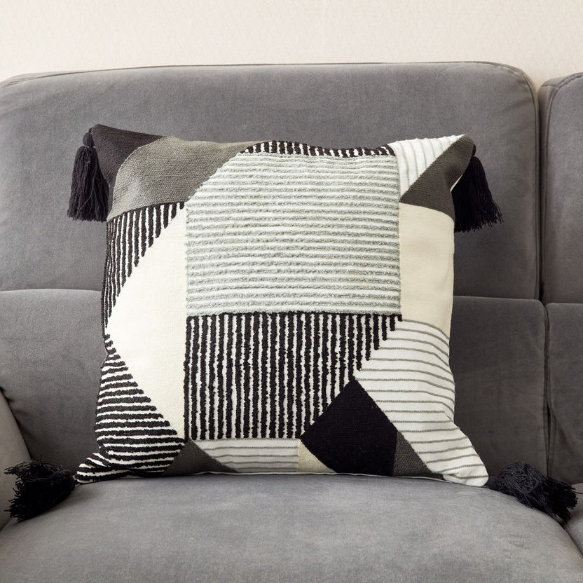 B&W Fellip Embellished Cushion Cover - 45x45cm-Cushion Covers-image-0