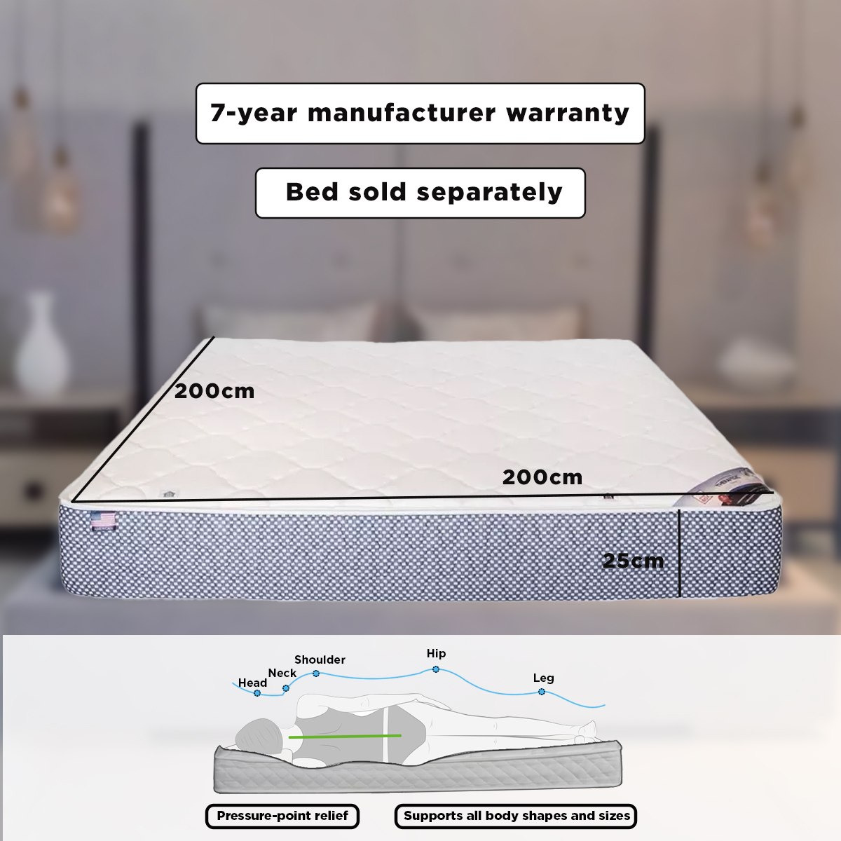 SleepLuxe iTherapedic Energy Medium Firm Pocket Spring Super King Mattress - 200x200x25 cm-hbxfurniture-mattresses-superking-image-7