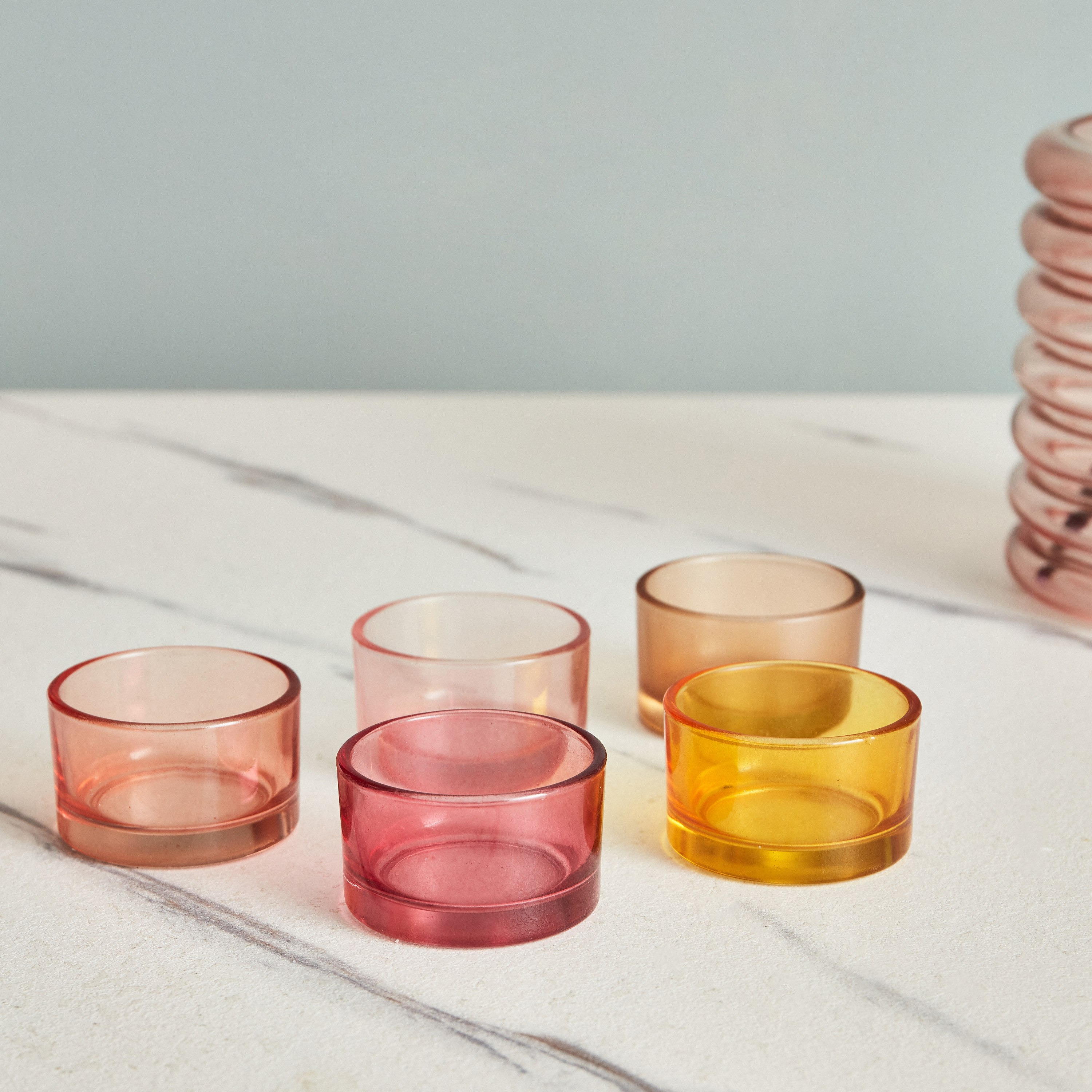 حامل شموع صغيرة زجاج ذهبي مرشوش - طقم من 5 قطع-hbxlivingroom-decorandaccessories-candleholders-image-1