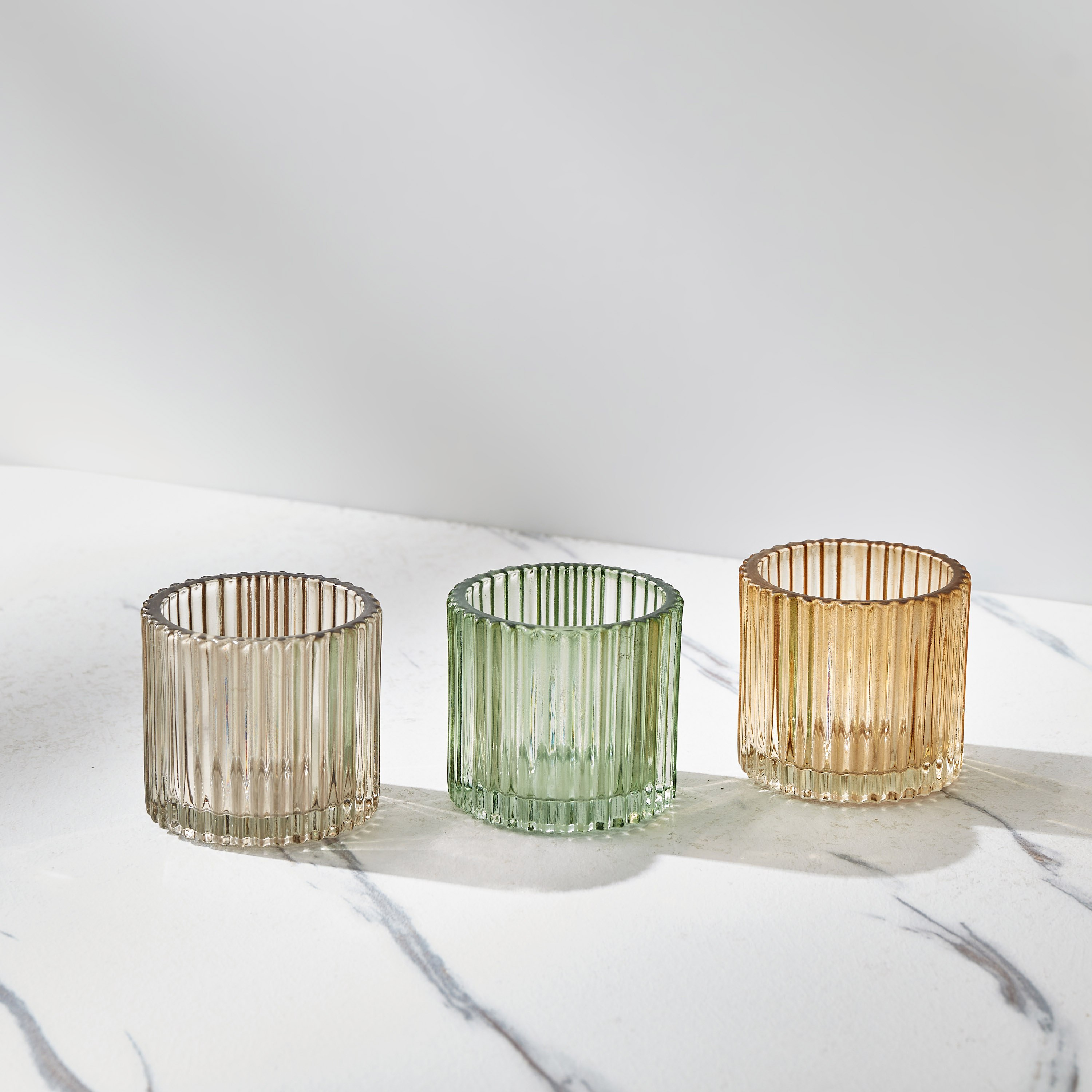 حامل شموع زجاجي مضلّع مرشوش من أوريك - طقم من 3 قطع-hbxlivingroom-decorandaccessories-candleholders-image-1