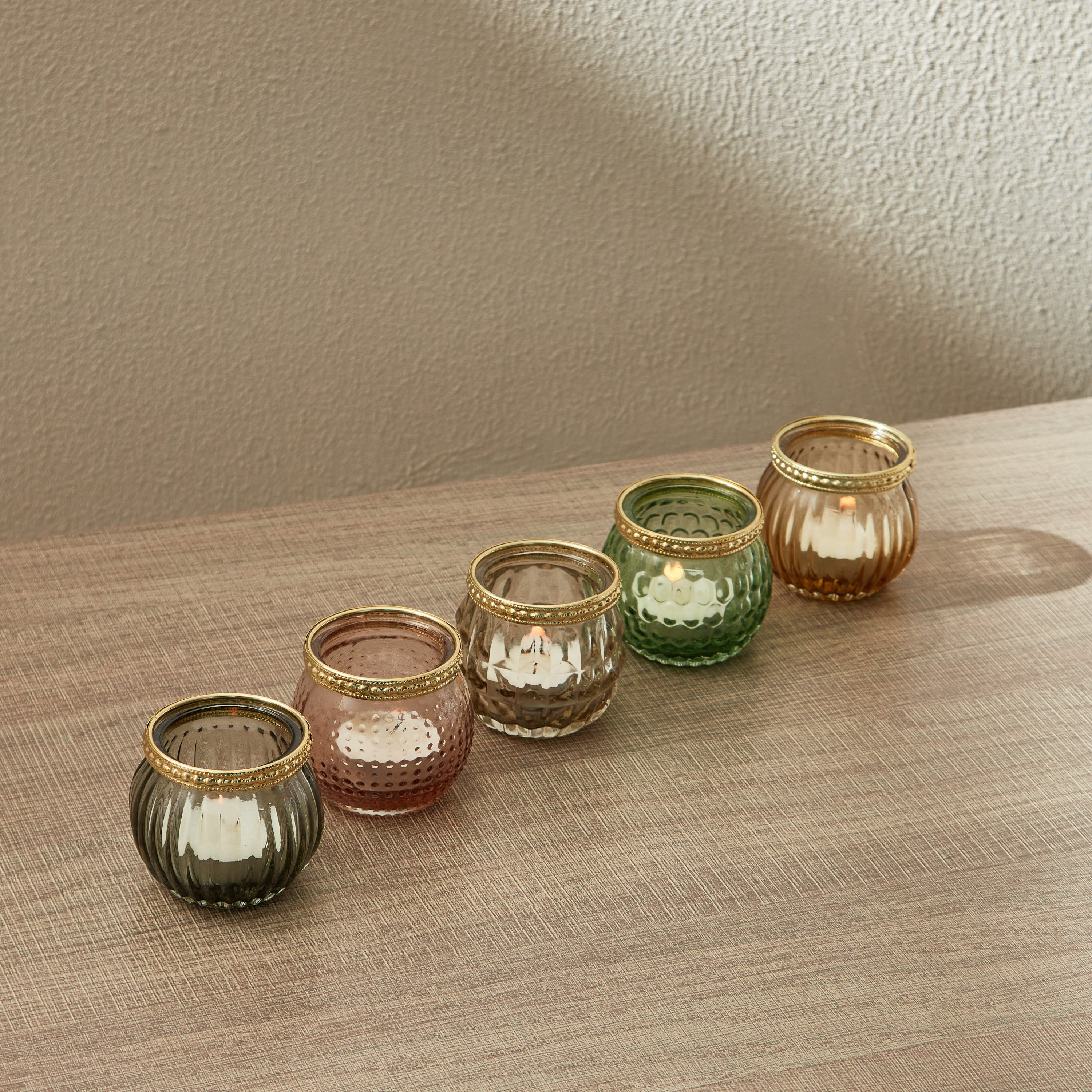 حاملات شموع من الزجاج والمعدن من أوريك ديكو - طقم من 5 قطع-hbxlivingroom-decorandaccessories-candleholders-image-2