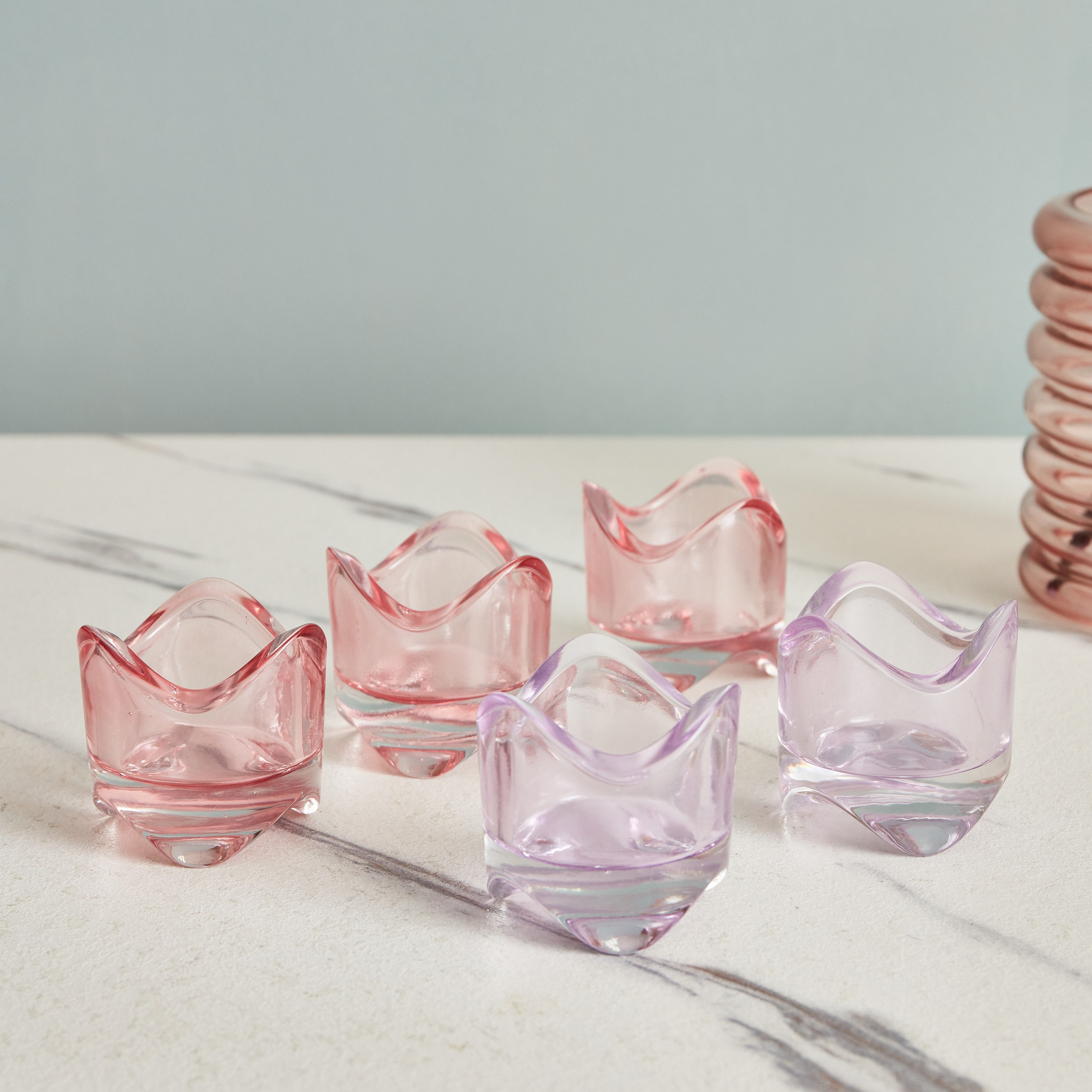 حامل شموع صغيرة زجاجي مرشوش من أوريك - طقم من 5 قطع-hbxlivingroom-decorandaccessories-candleholders-image-1