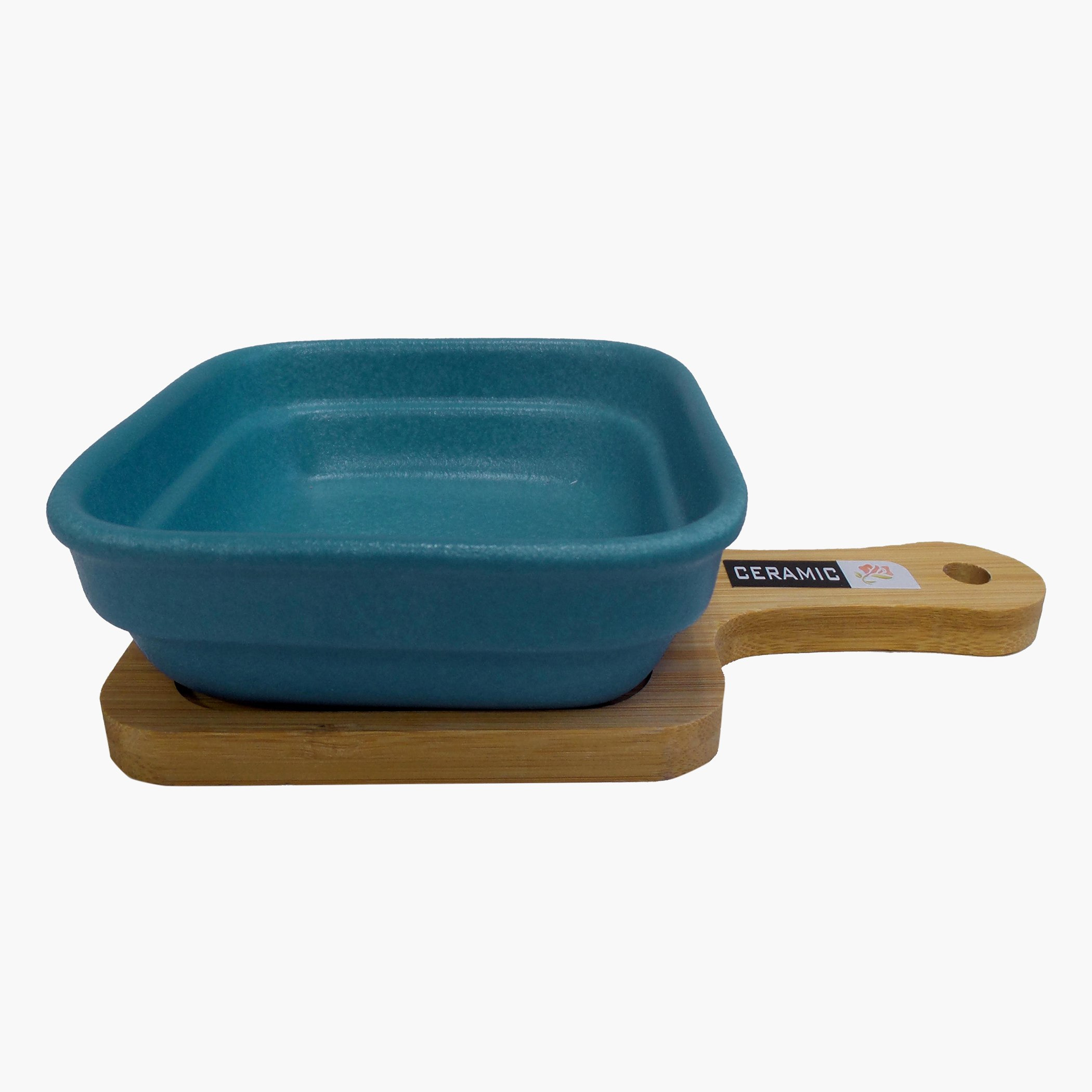 وعاء سيراميك مع صينية خيزران - أميتي - 12x5x20 سم-hbxdecorandfurnishings-tabletop-serveware-image-1
