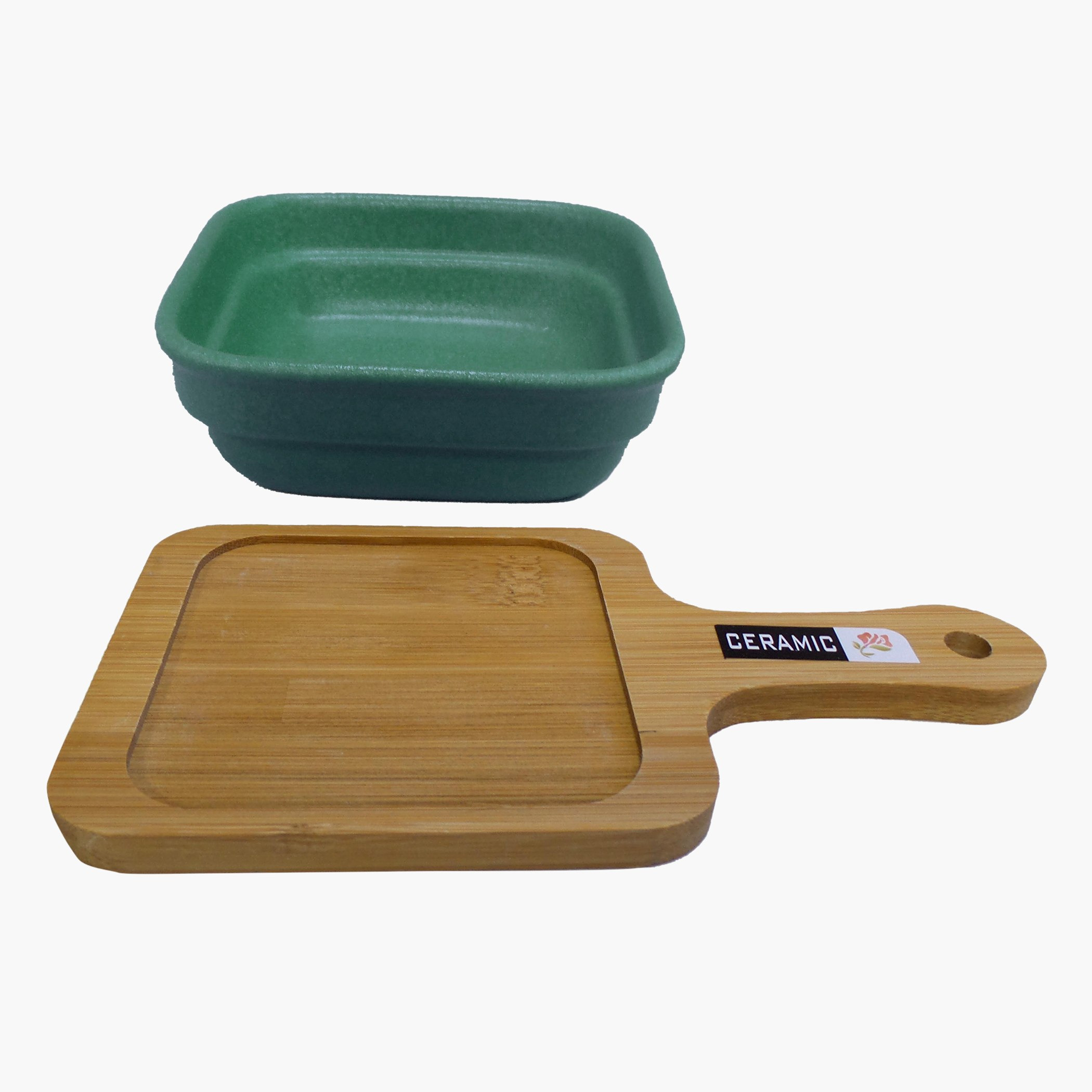 وعاء سيراميك مع صينية خيزران - أميتي - 12x5x20 سم-hbxdecorandfurnishings-tabletop-serveware-image-2