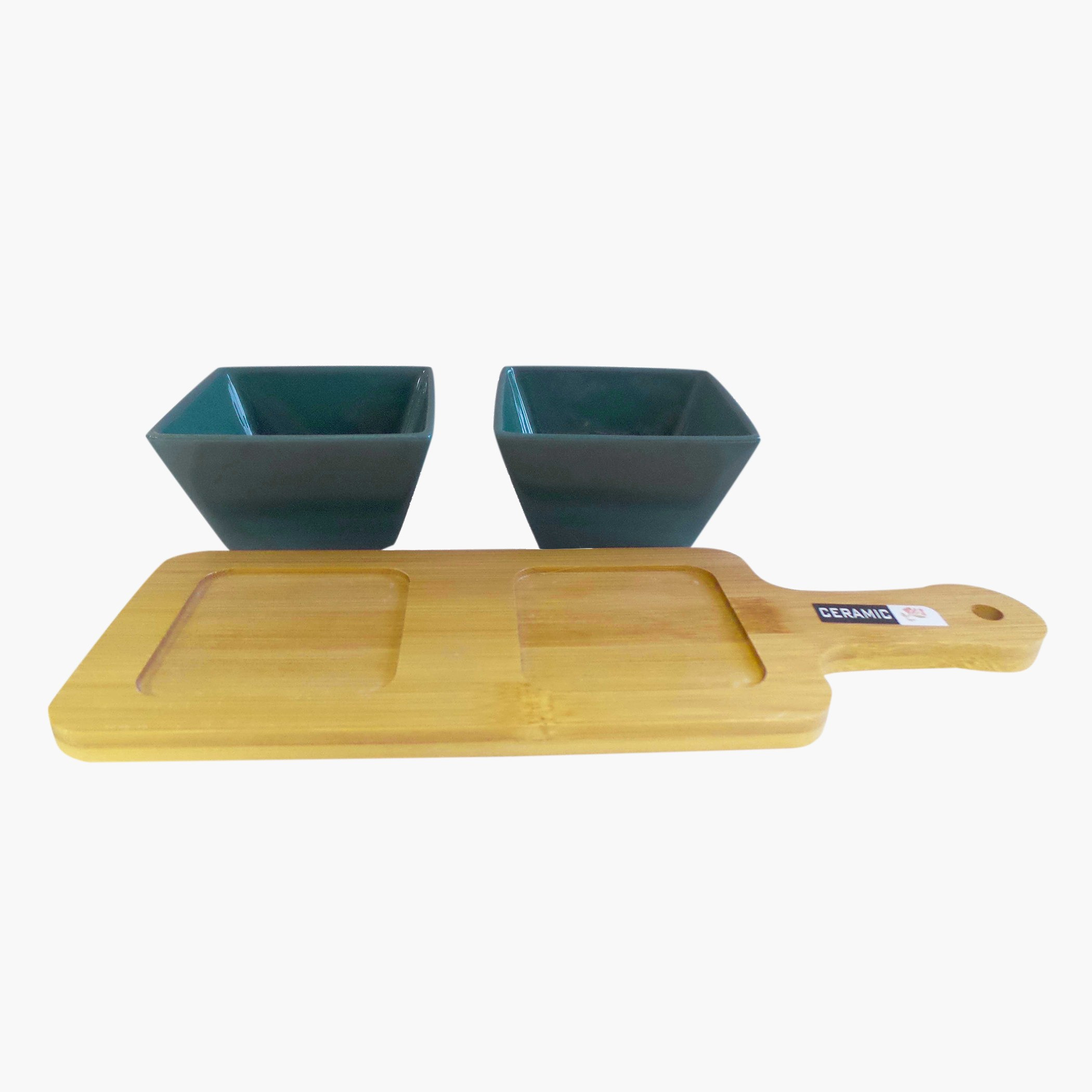 طقم أوعية سيراميك قطعتين مع صينية خيزران من أميتي - 30.5x10x6 سم-hbxdecorandfurnishings-tabletop-serveware-image-2