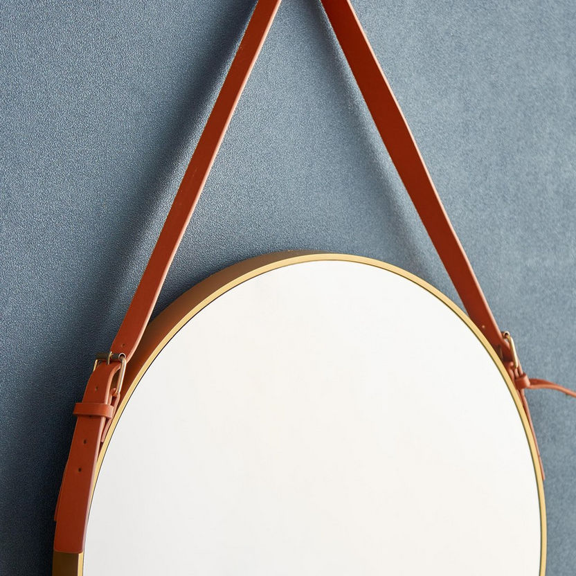 Mirage Trendy Hanging Round Mirror with Leather Strap - 51x51x3.5 cm-Mirrors-image-2