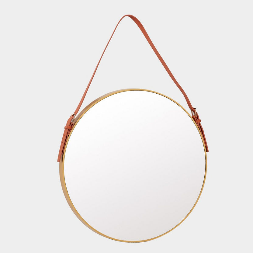 Mirage Trendy Hanging Round Mirror with Leather Strap - 51x51x3.5 cm-Mirrors-image-5