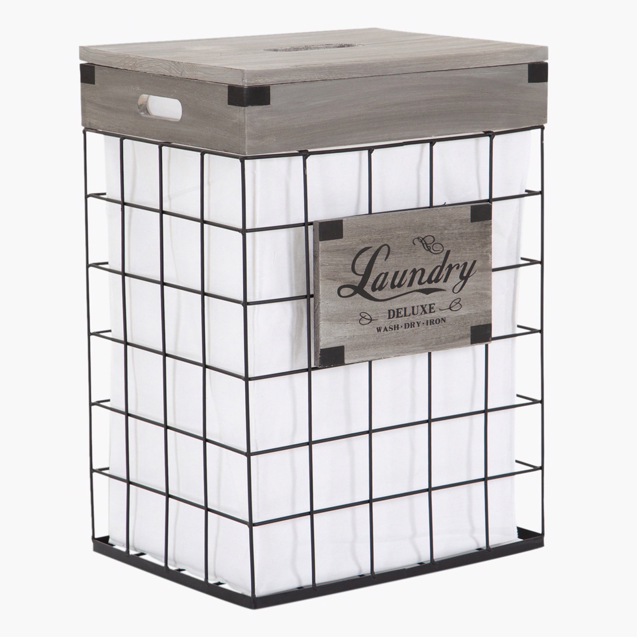 سلة غسيل من الخشب والأسلاك - 39x28x20 سم-hbxbathroom-bathroomstorage-laundryhampers-image-1